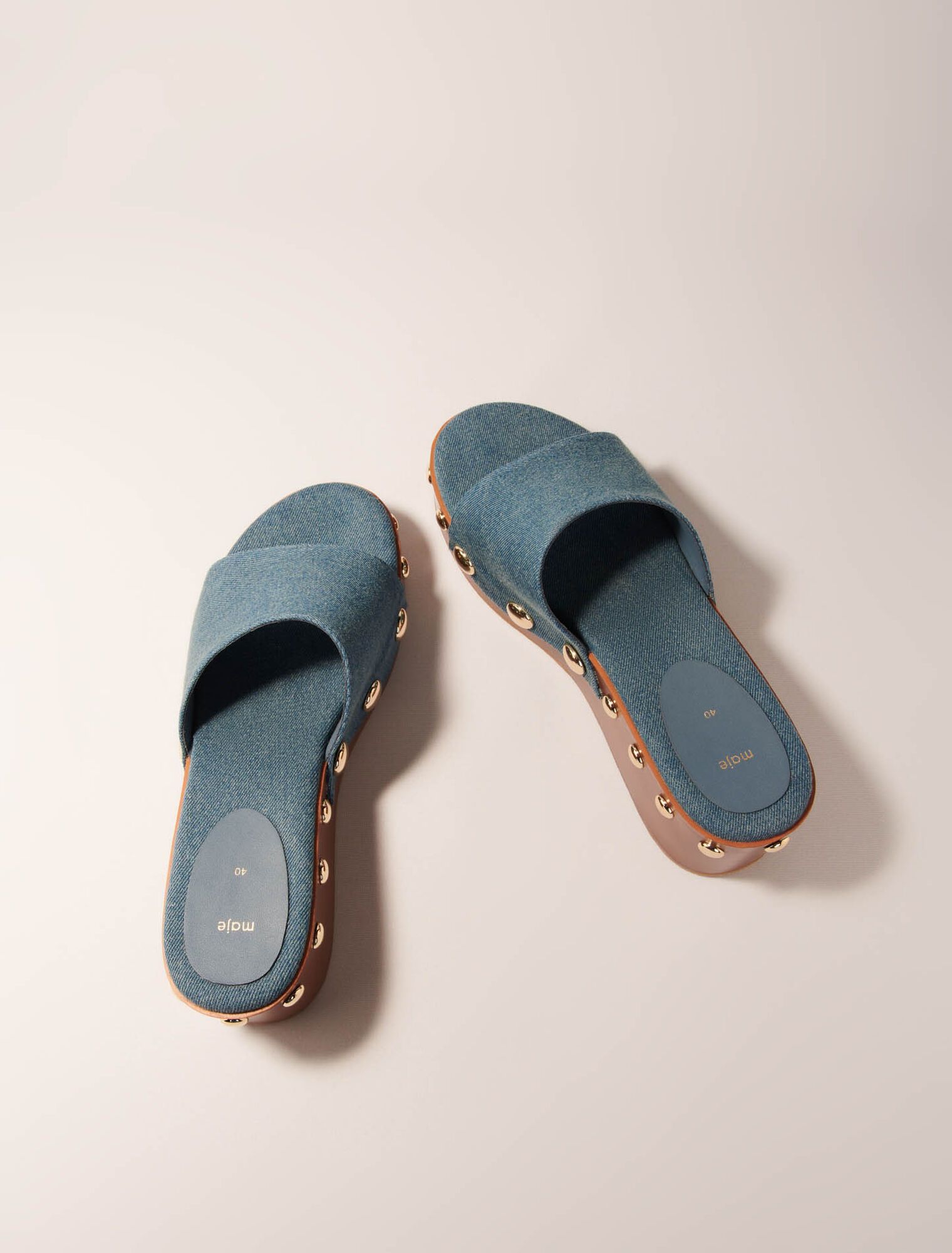 Maje - Giày đế xuồng denim đính đinh tán