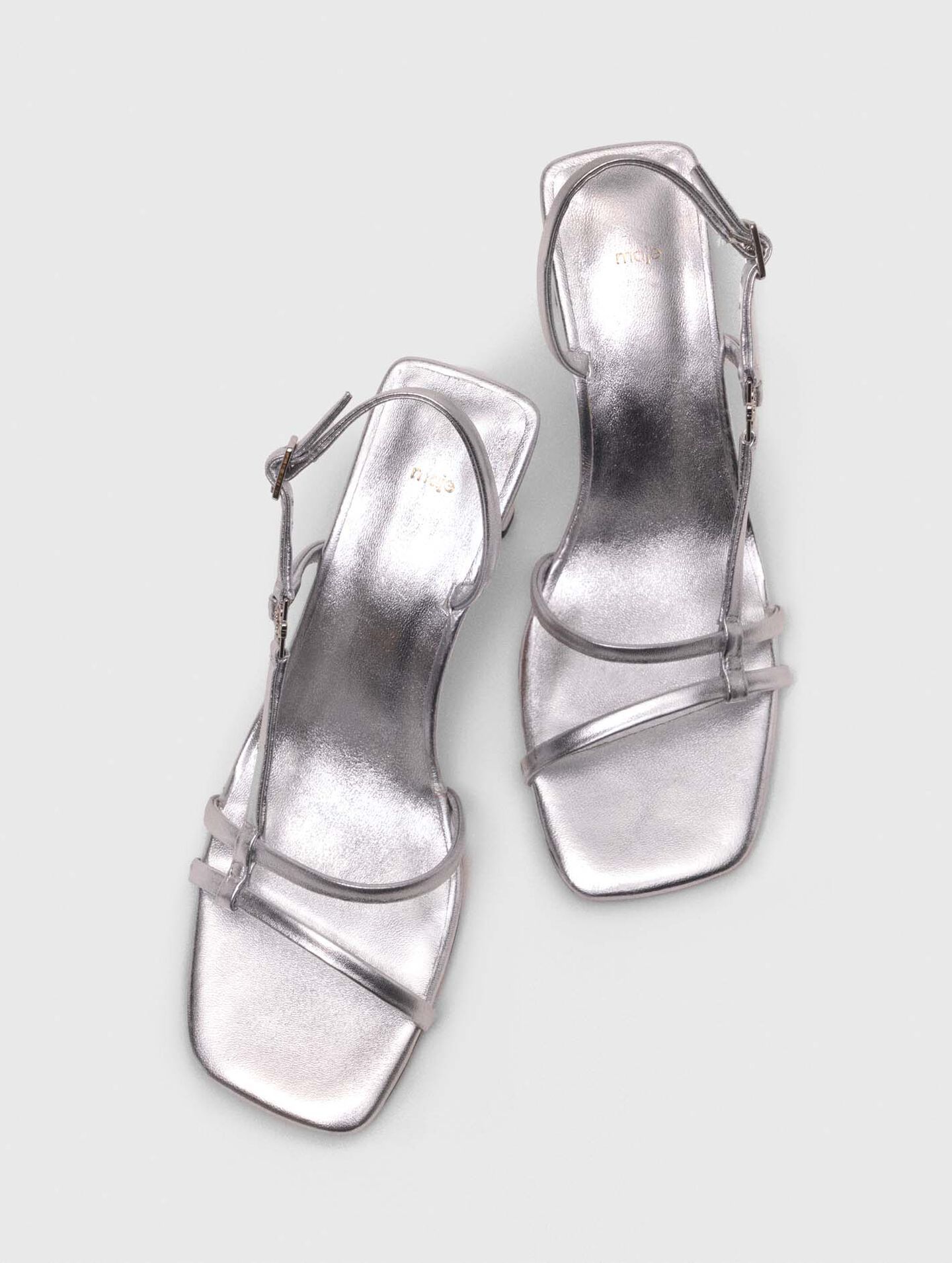 Maje - Sandal cao gót ánh bạc quai mảnh
