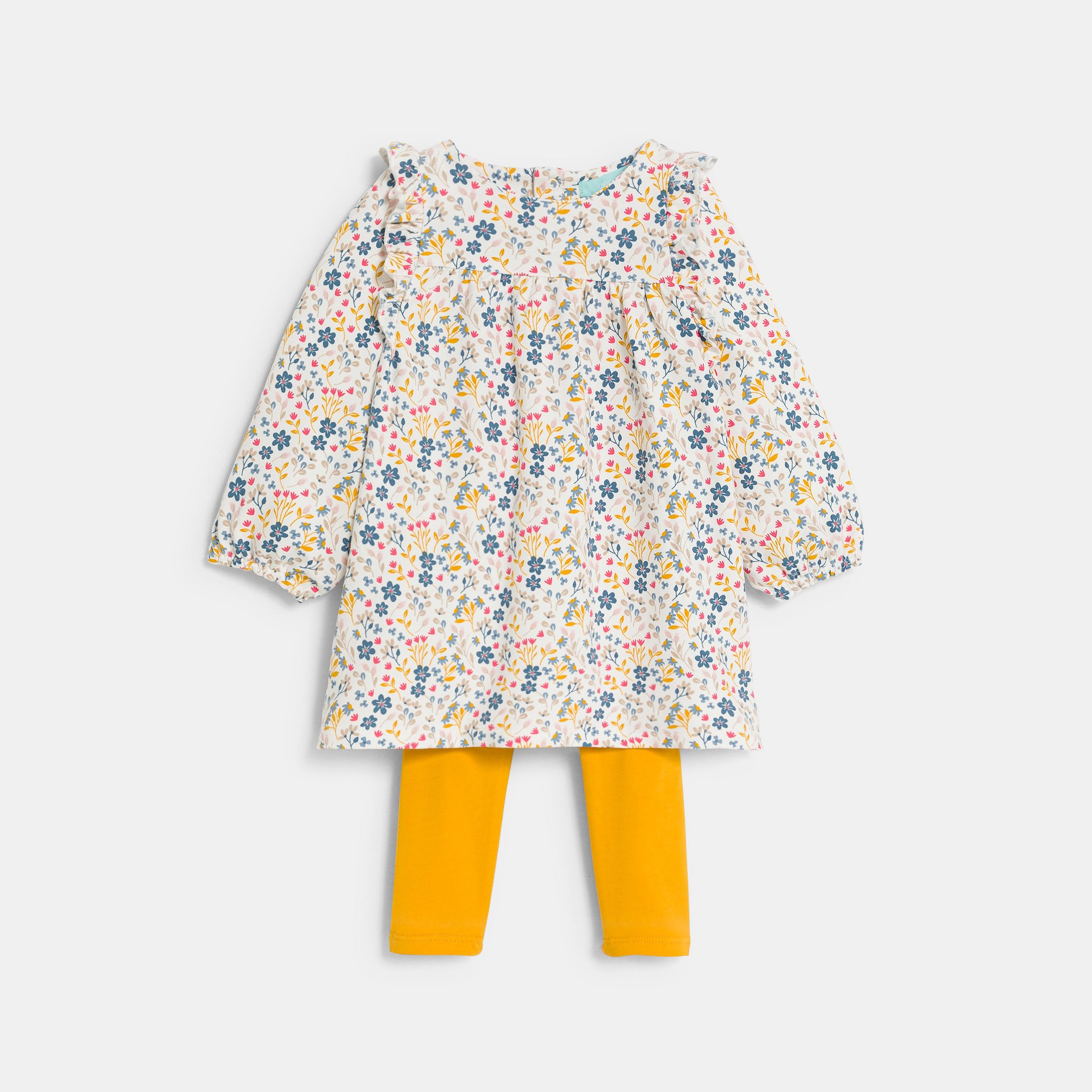 Set đầm bèo nhún dài tay và quần legging