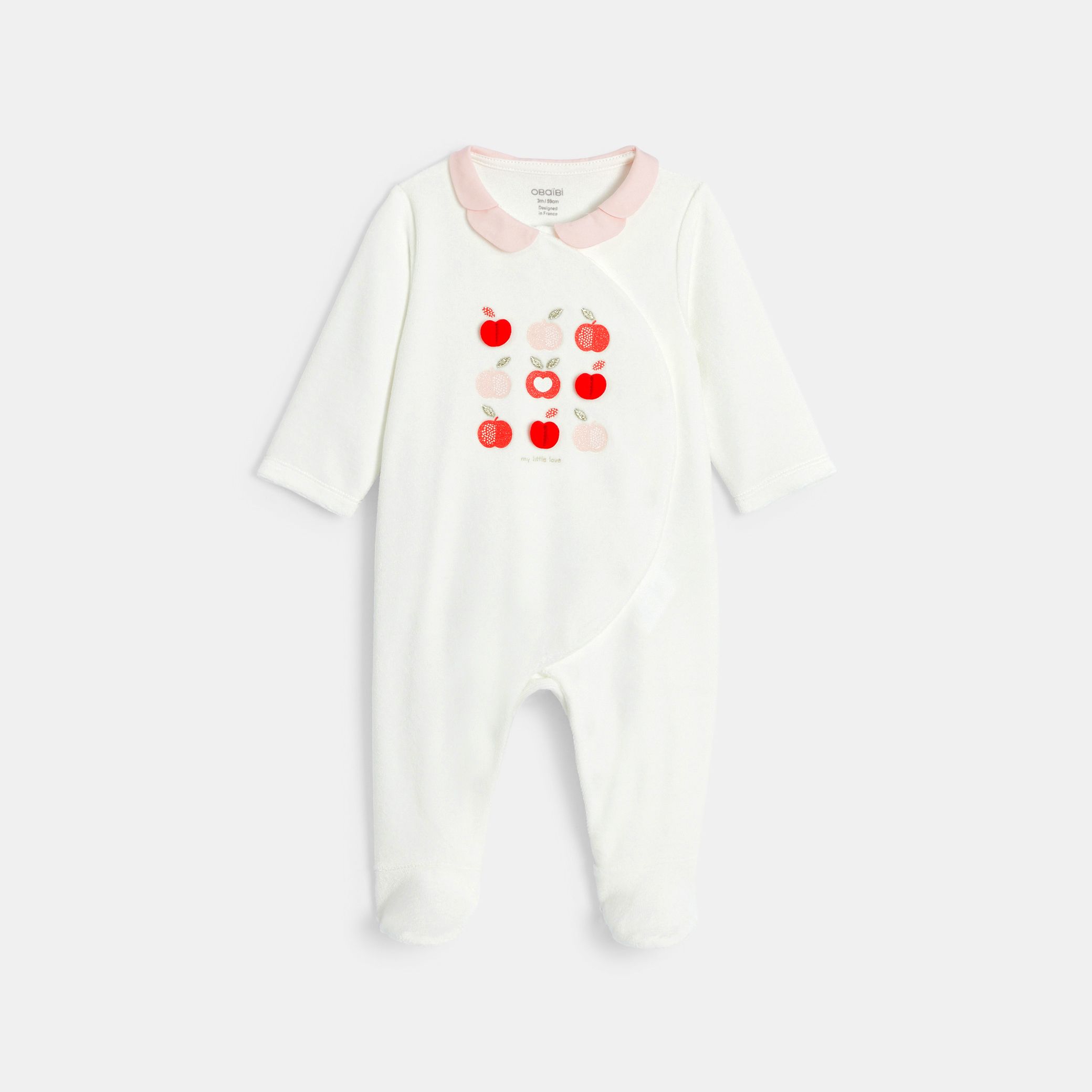Đồ ngủ liền thân nhung họa tiết táo cho bé gái
