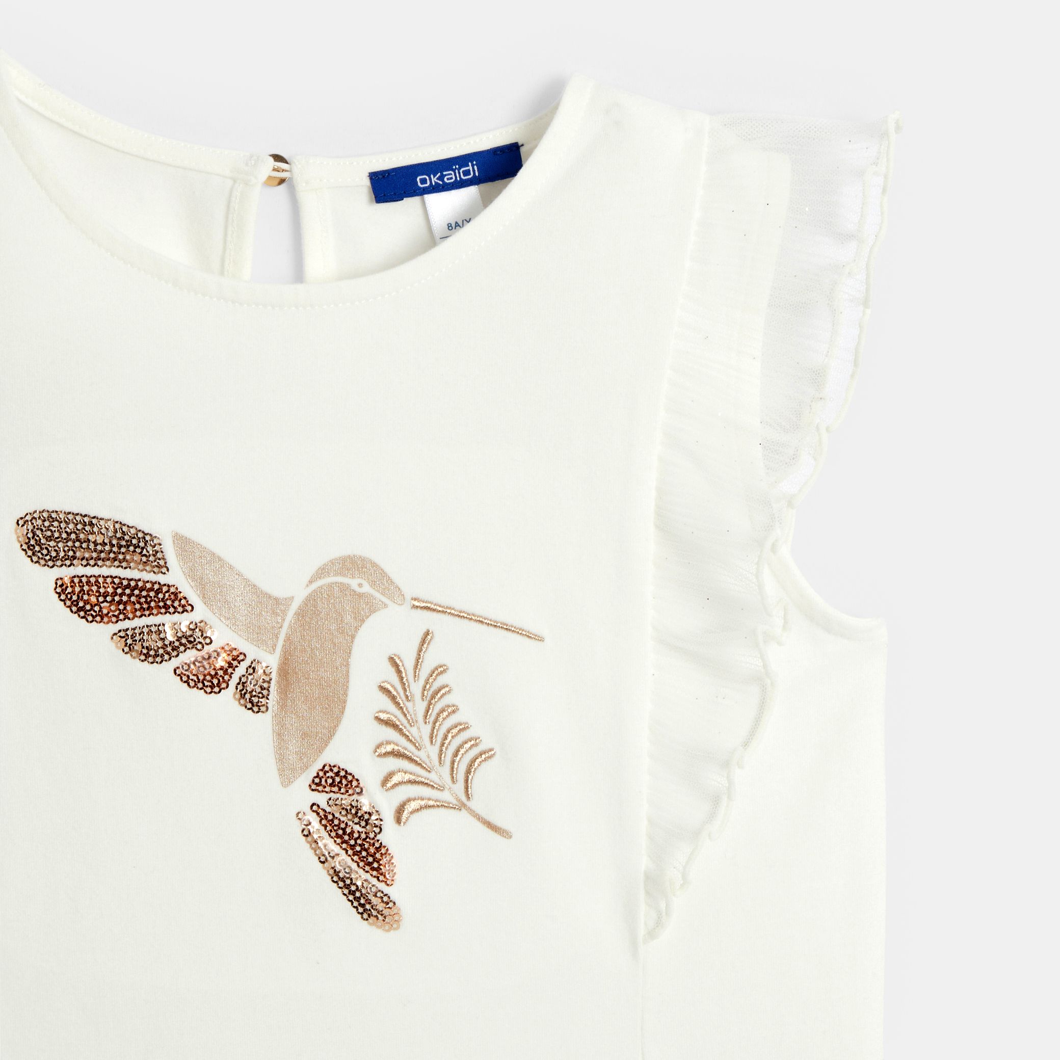 Áo vest cổ bèo họa tiết chim
