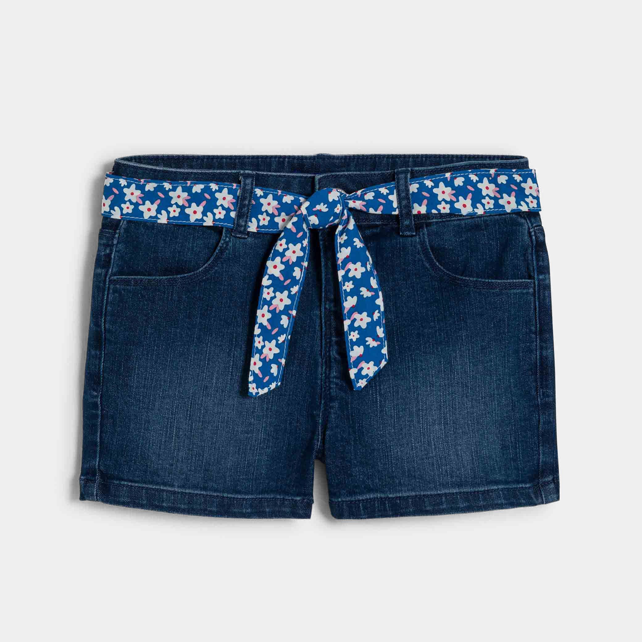 Quần short denim cạp co giãn