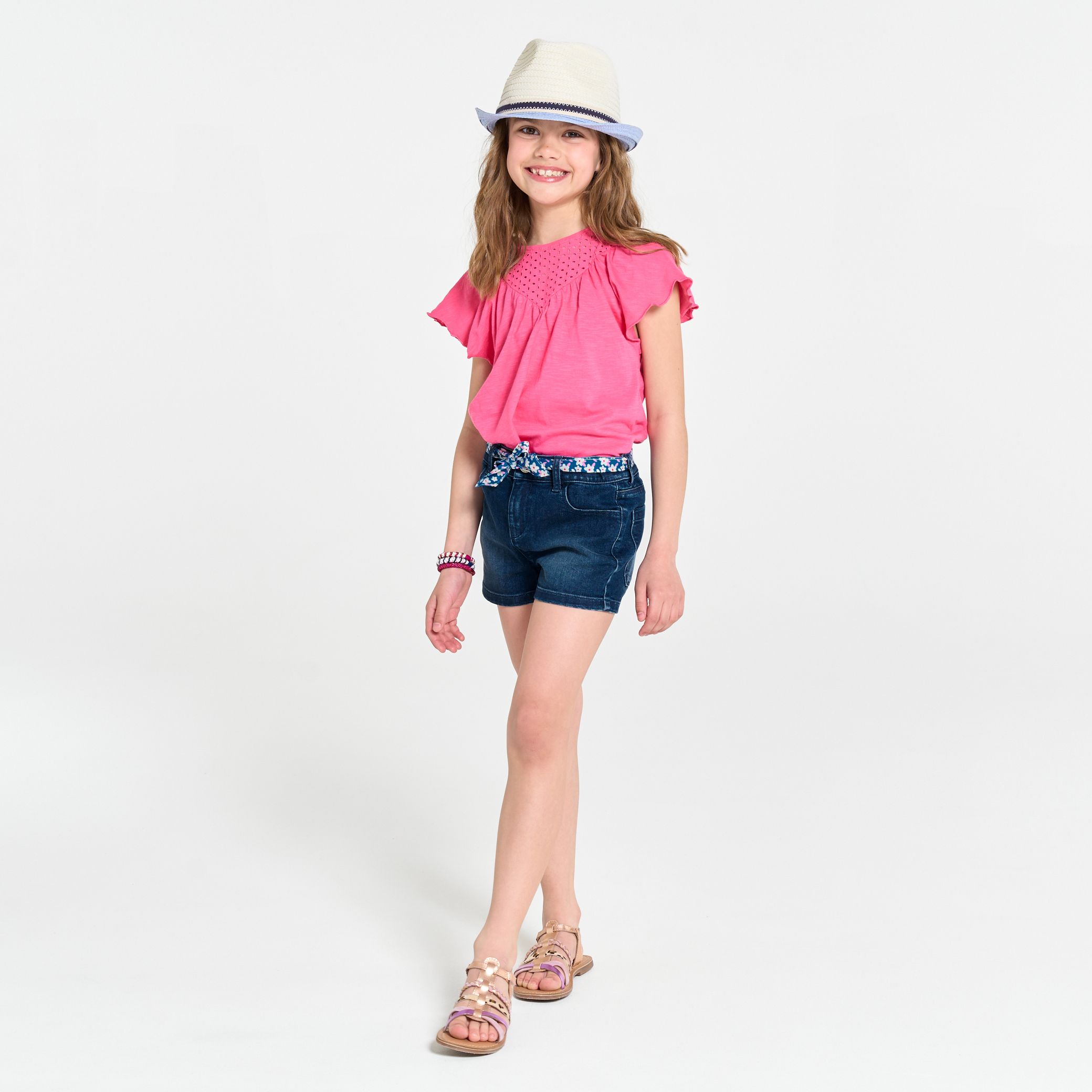 Quần short denim cạp co giãn