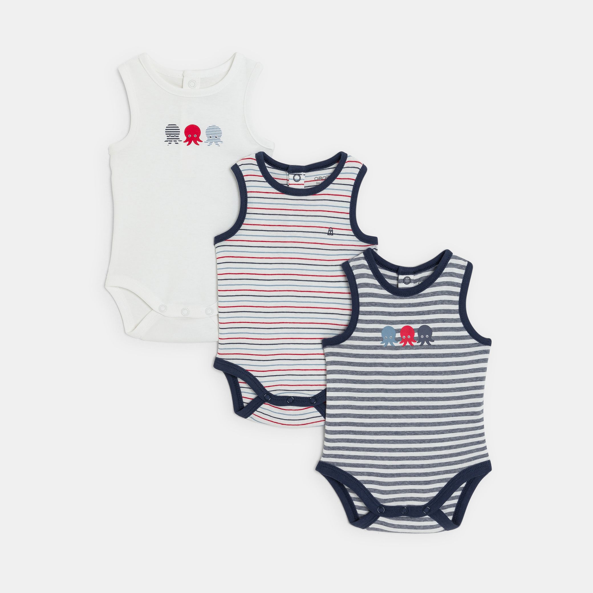 Bộ bodysuit ba lỗ bạch tuộc không tay sọc (bộ 3 cái)