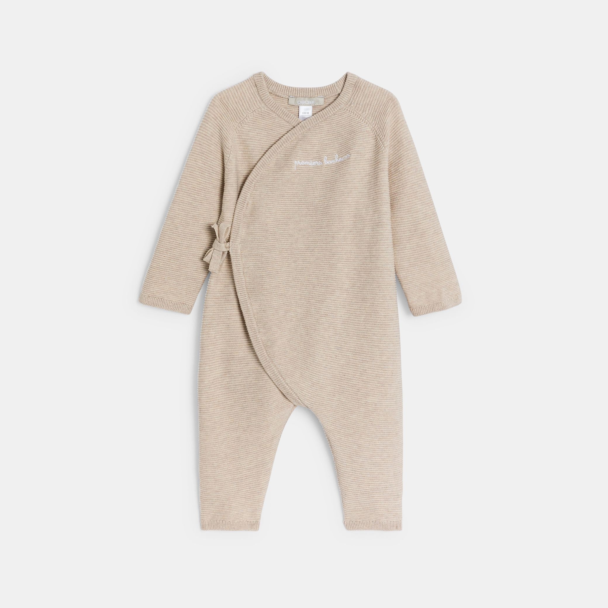 Bộ liền dệt kim dài màu be unisex