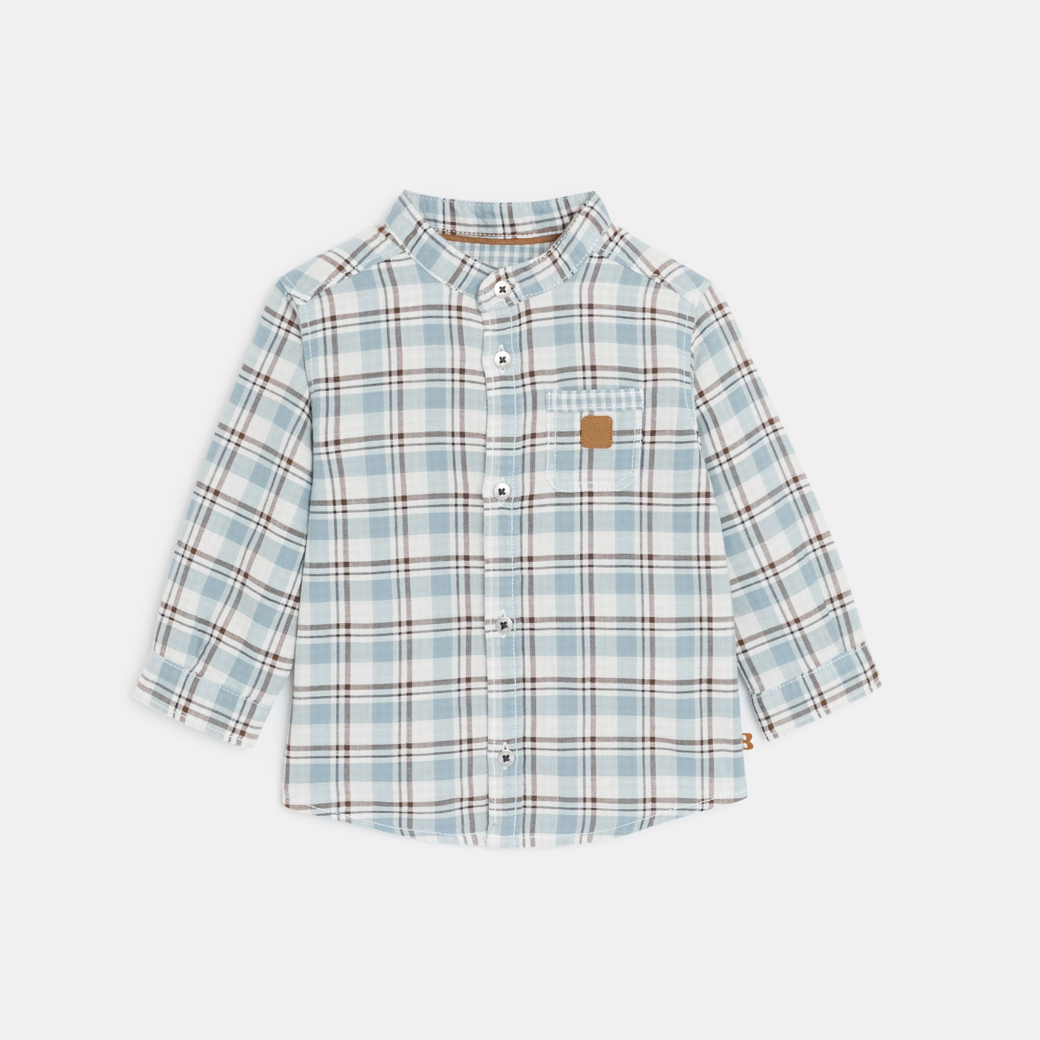 Áo sơ mi kẻ xanh bằng cotton ống đôi