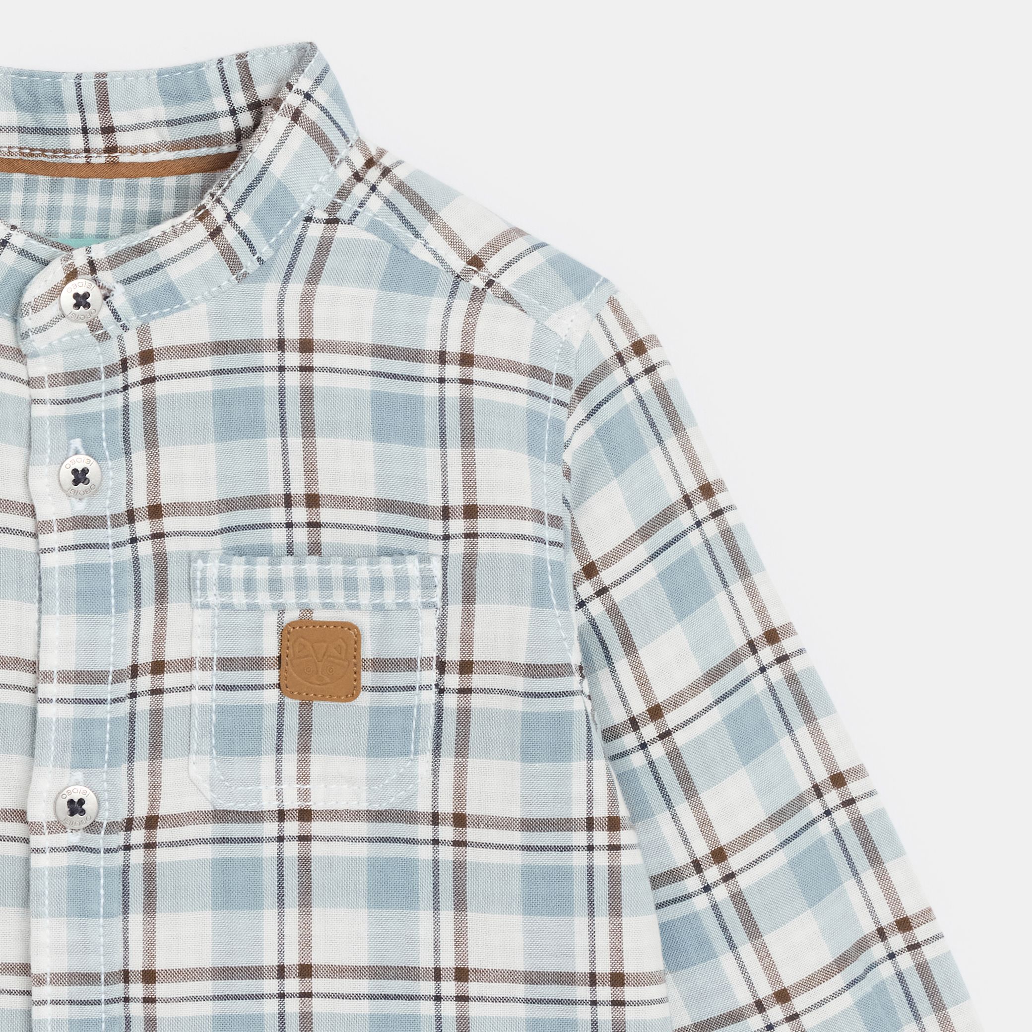 Áo sơ mi kẻ xanh bằng cotton ống đôi