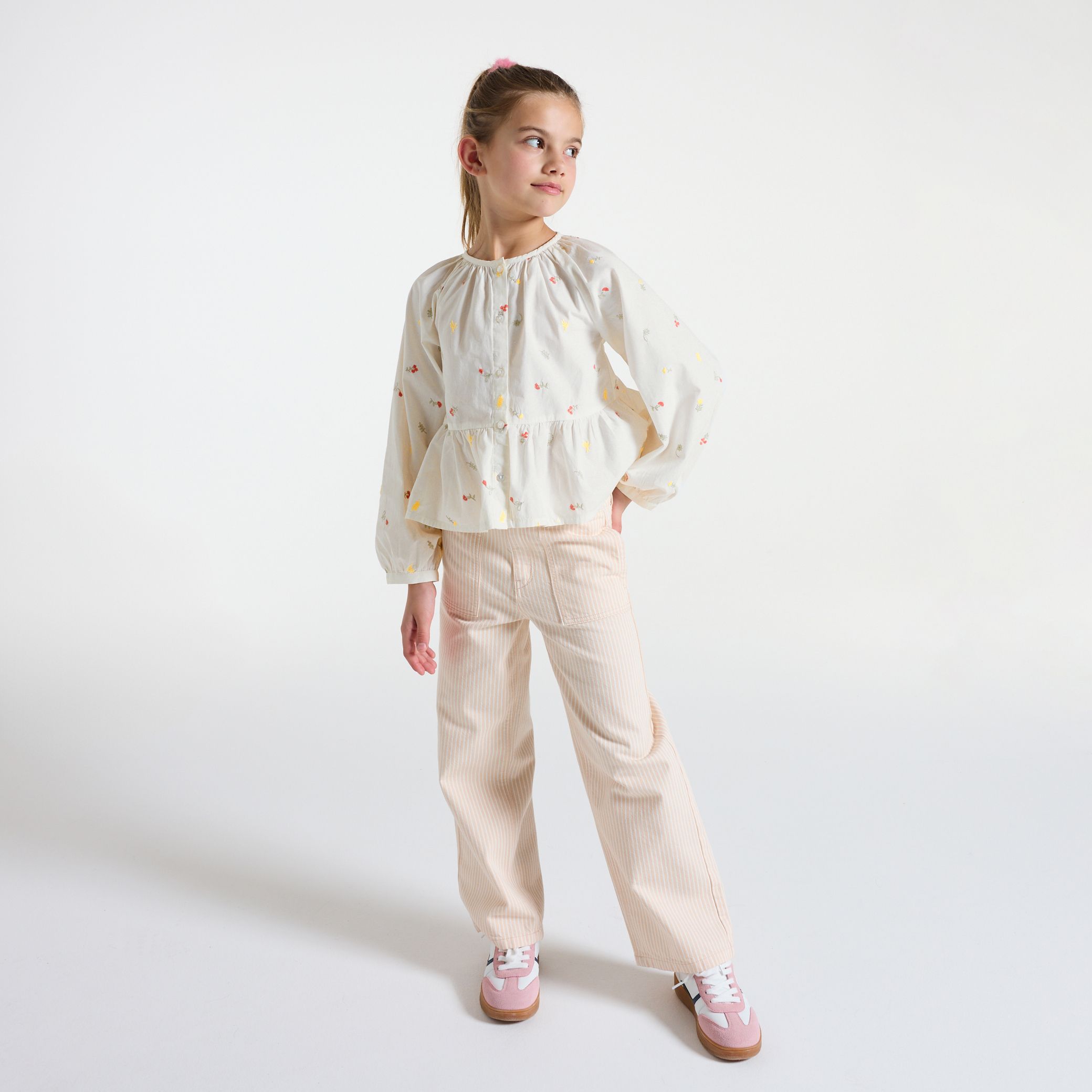 Áo blouse thêu hoa cho bé gái