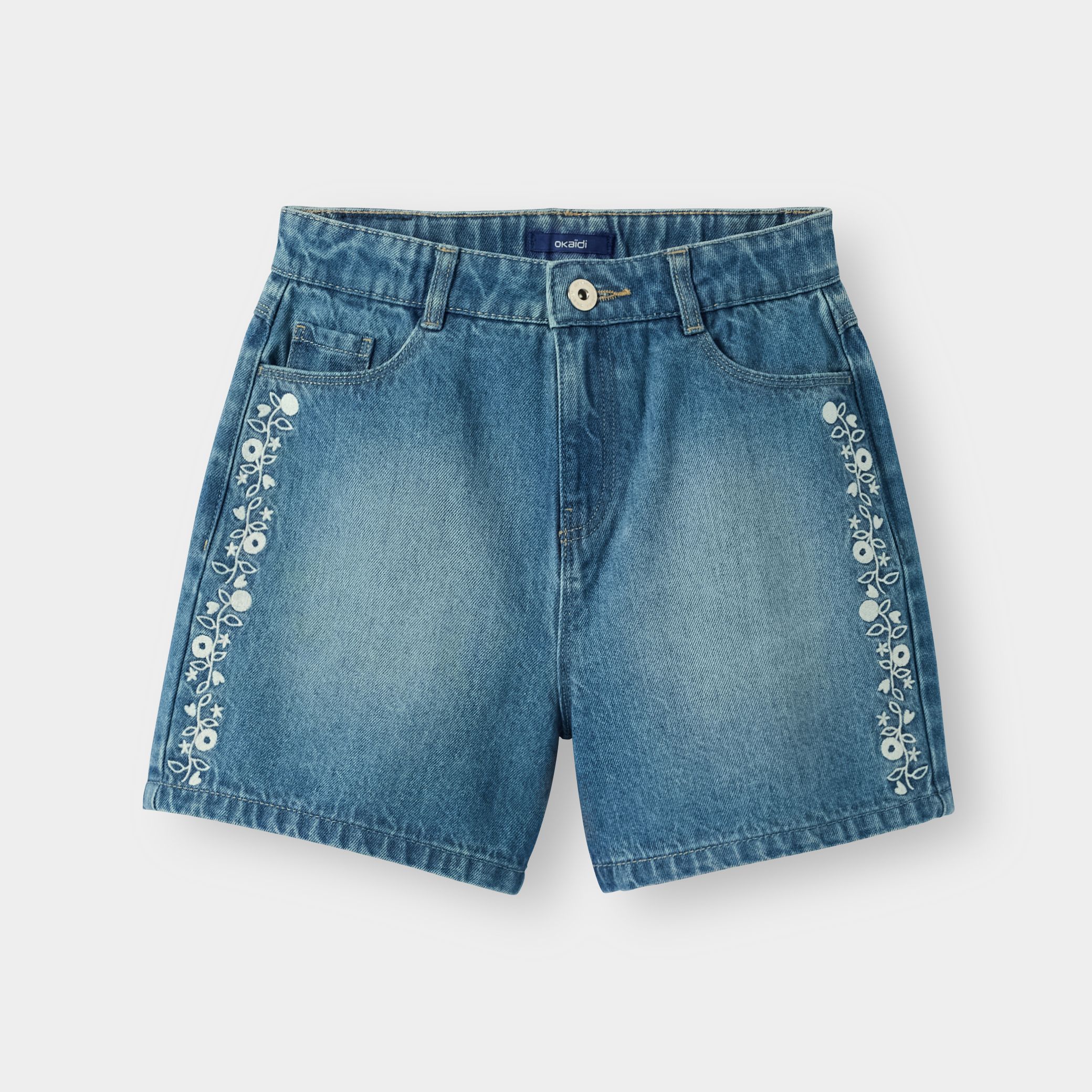 Quần short denim thêu cho bé gái