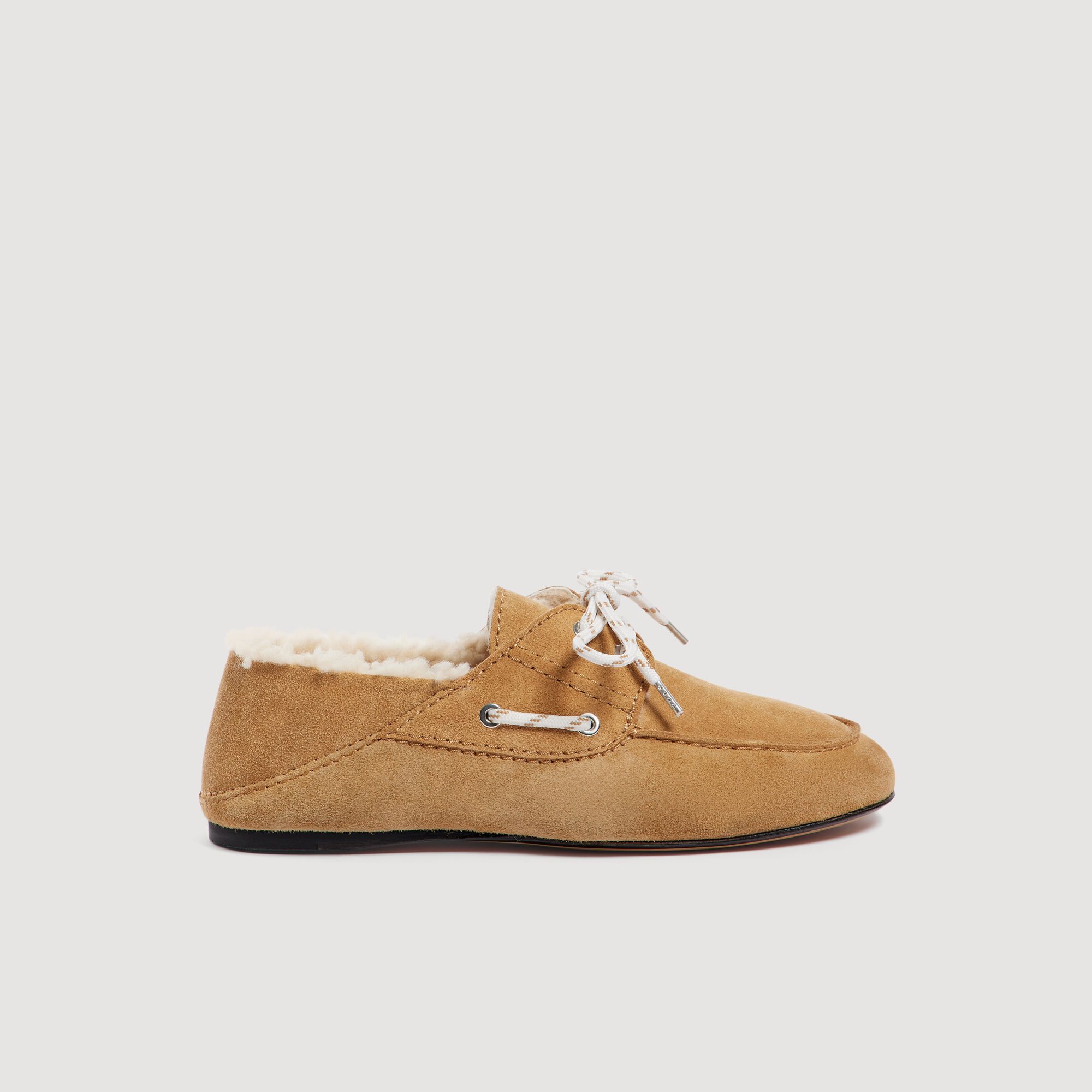 Giày da suede phối lông cừu