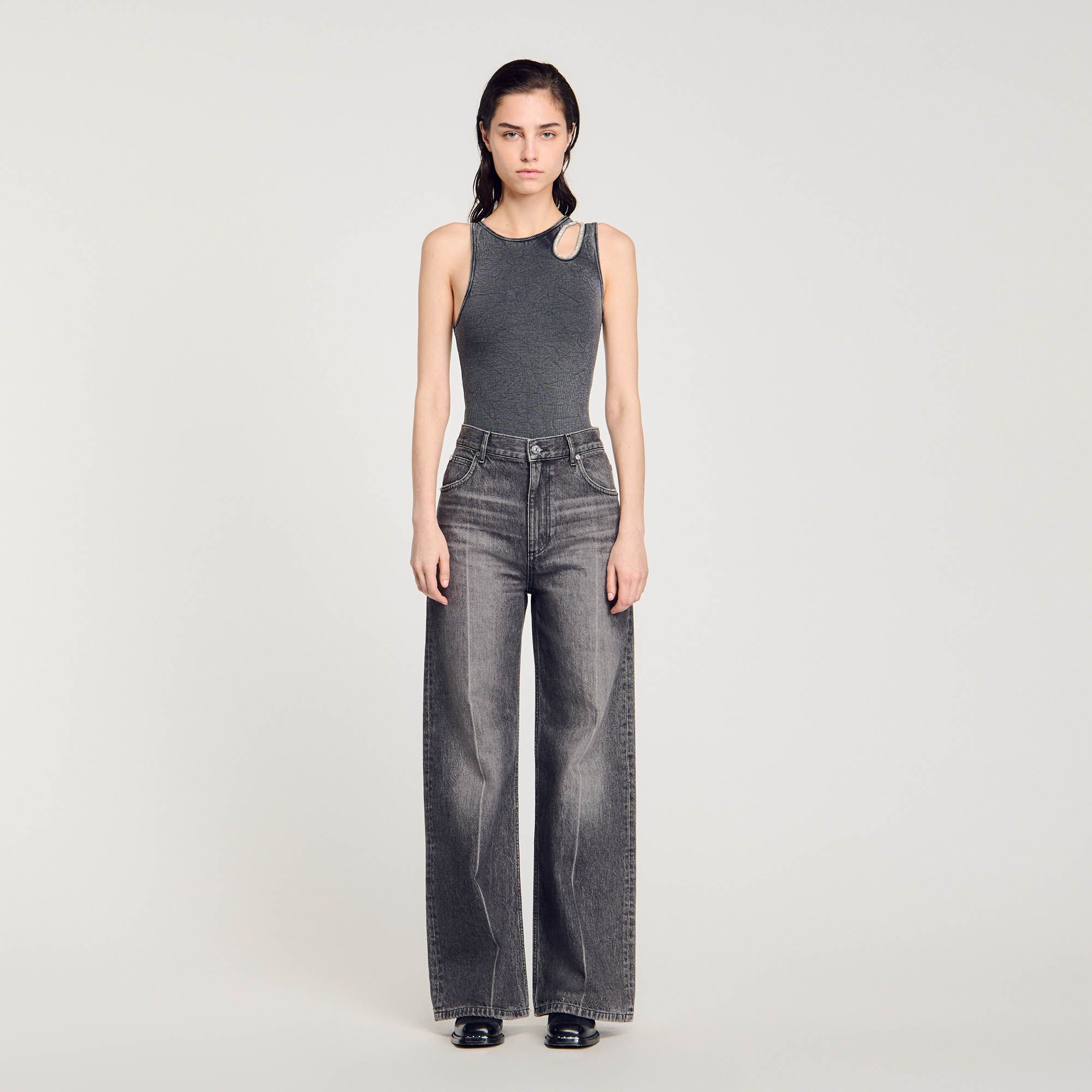 Sandro - Bodysuit hở vai đính đá