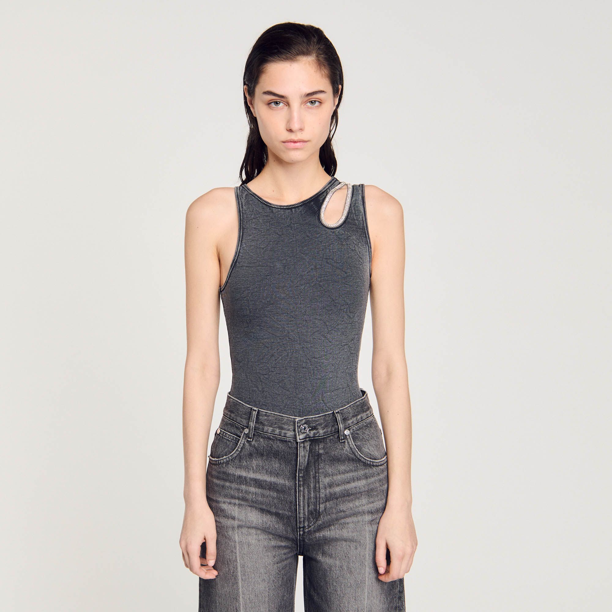 Sandro - Bodysuit hở vai đính đá