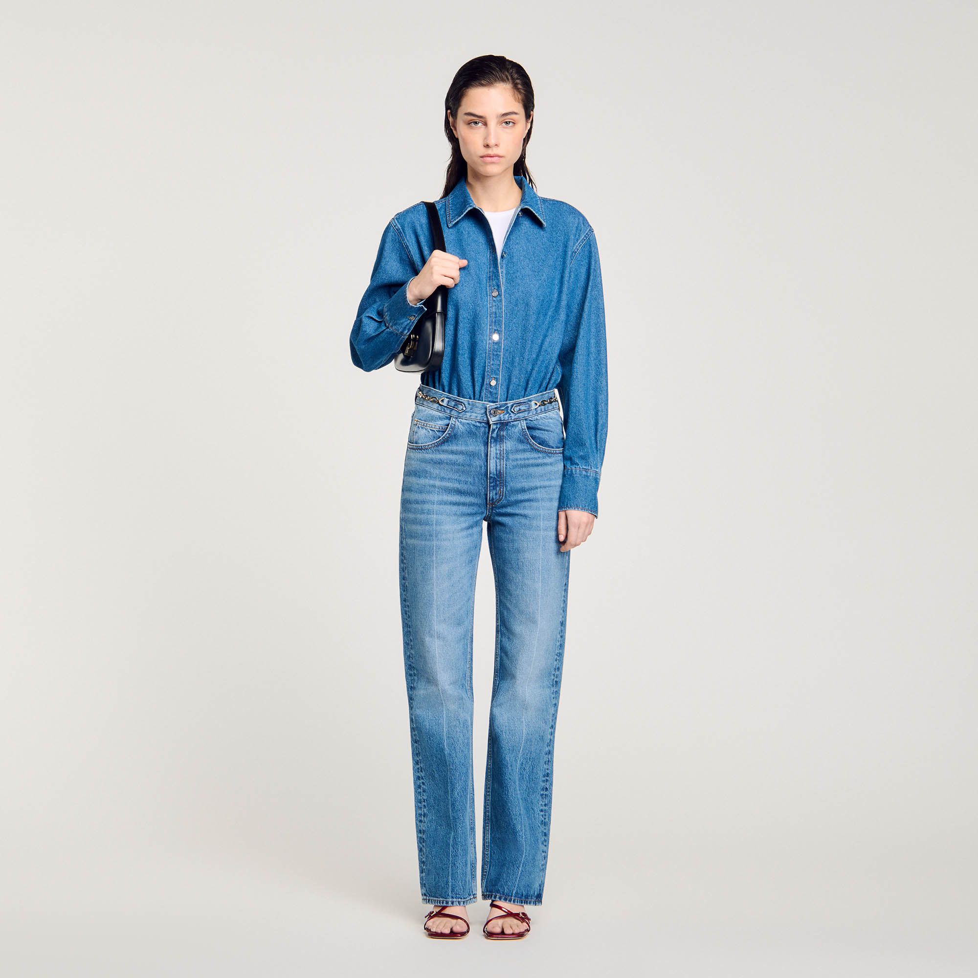 Sandro - Bodysuit sơ mi denim