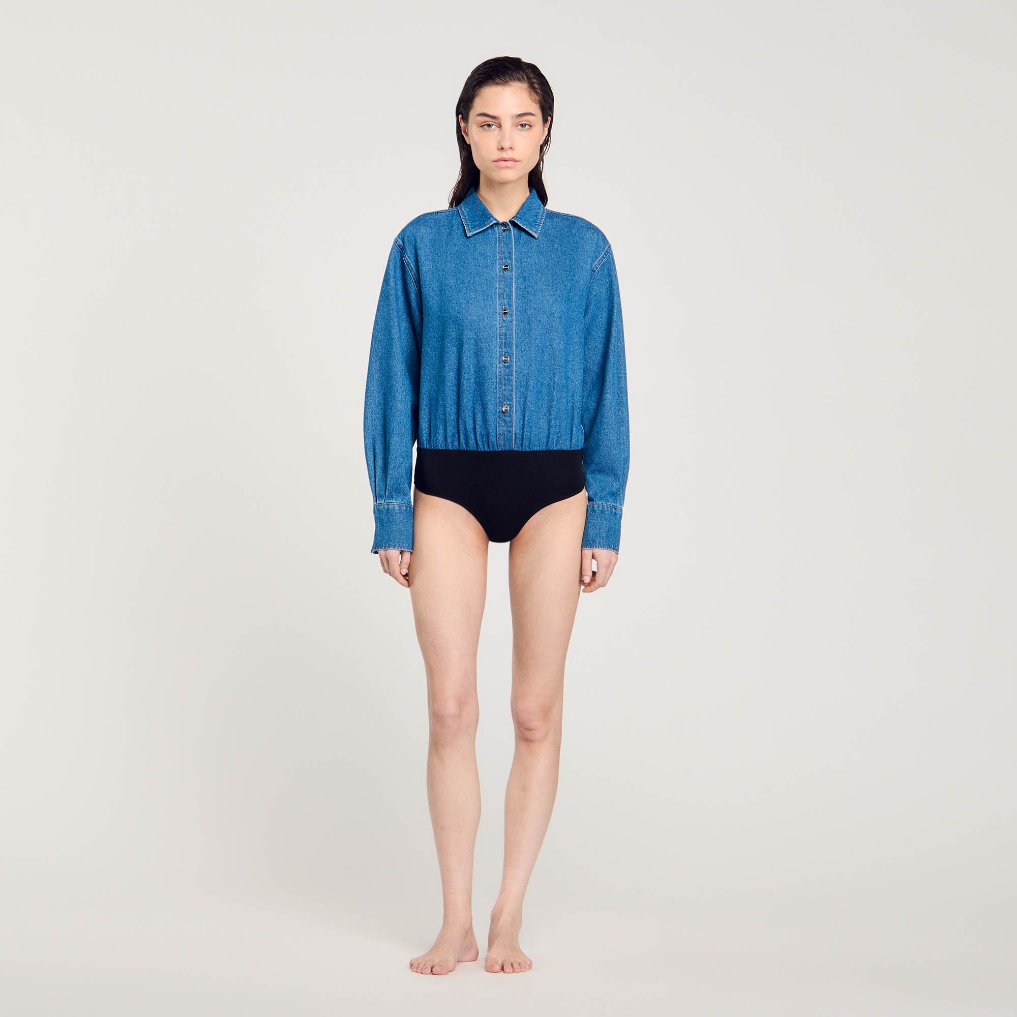 Sandro - Bodysuit sơ mi denim