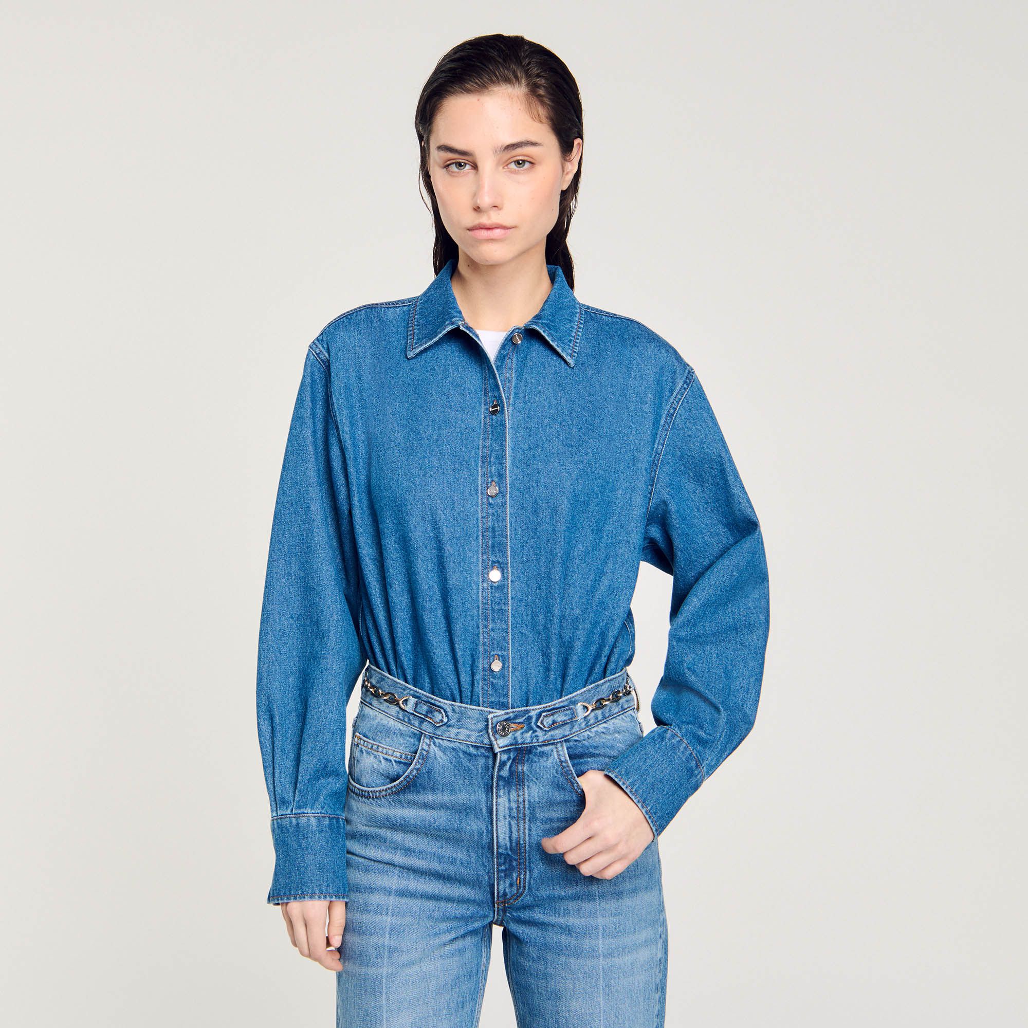 Sandro - Bodysuit sơ mi denim
