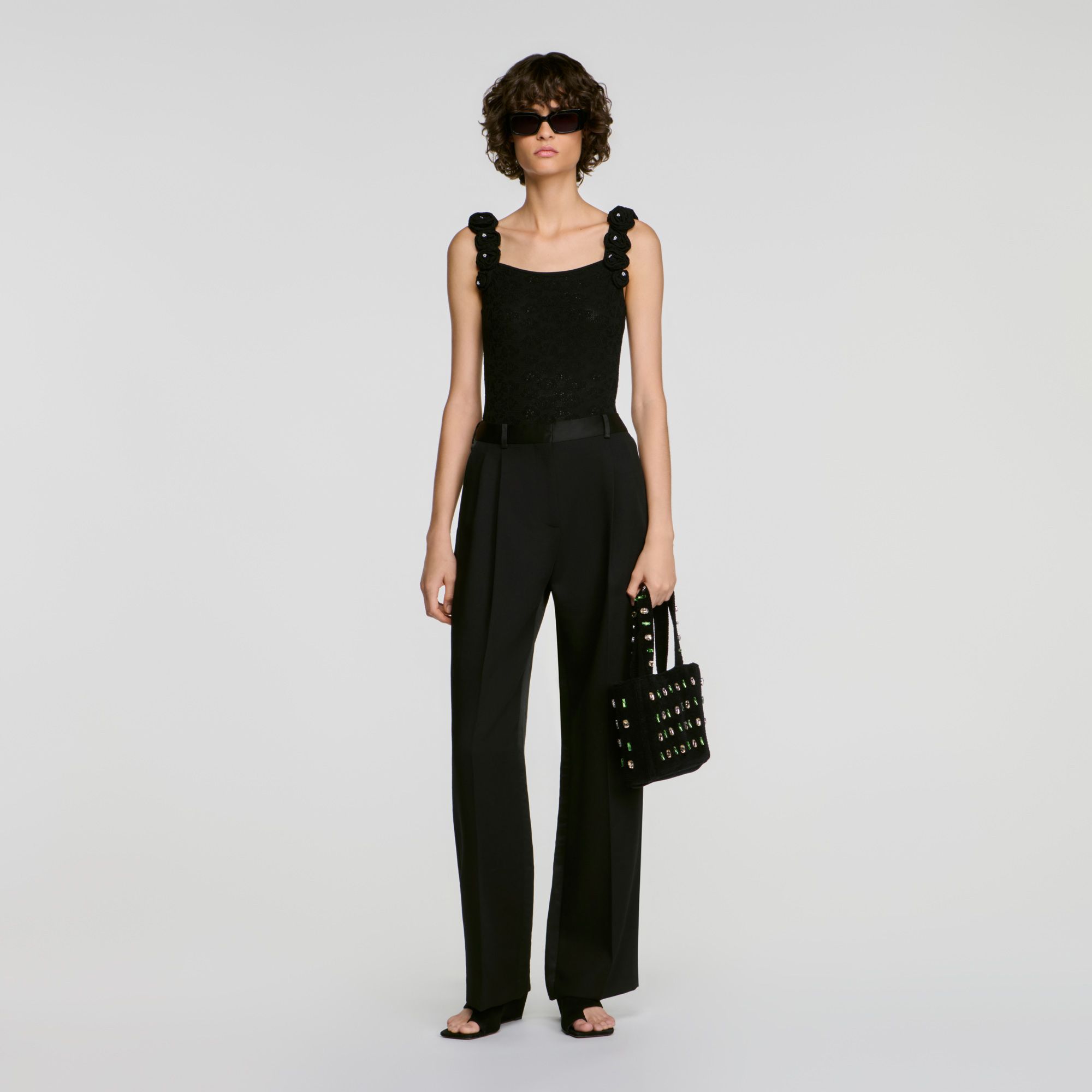 Sandro - Bodysuit dệt kim đính hoa