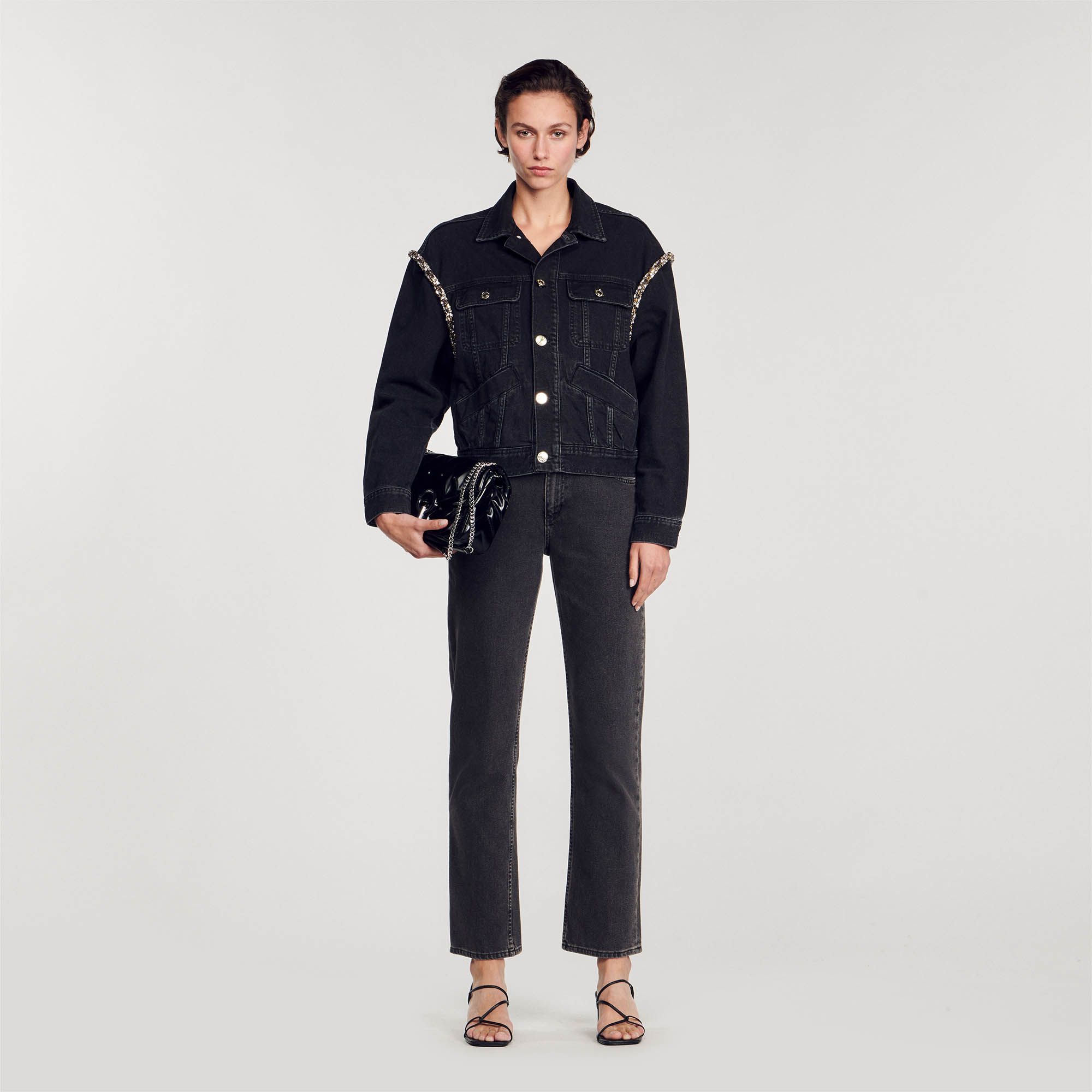 Sandro - Áo khoác denim oversize rhinestones