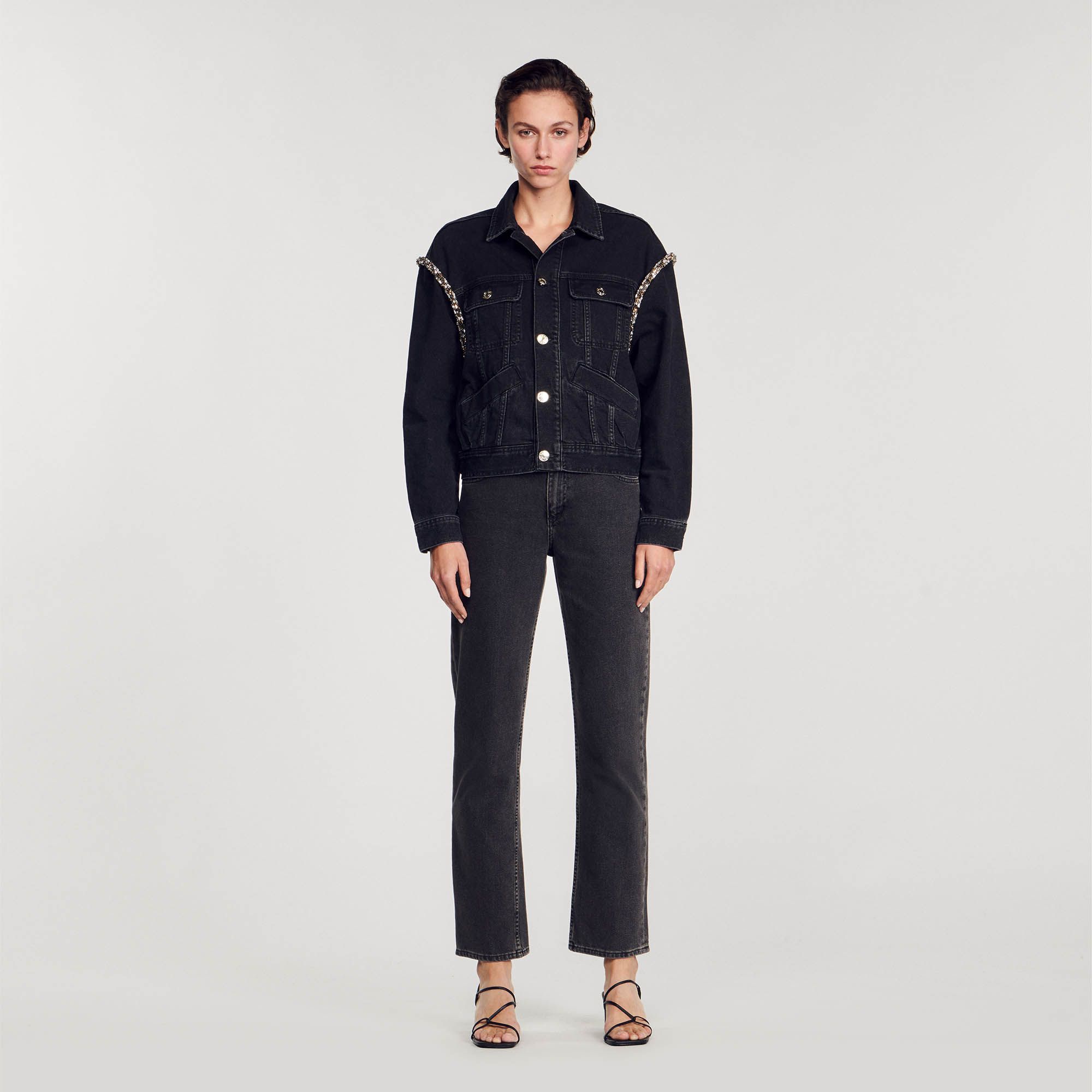 Sandro - Áo khoác denim oversize rhinestones