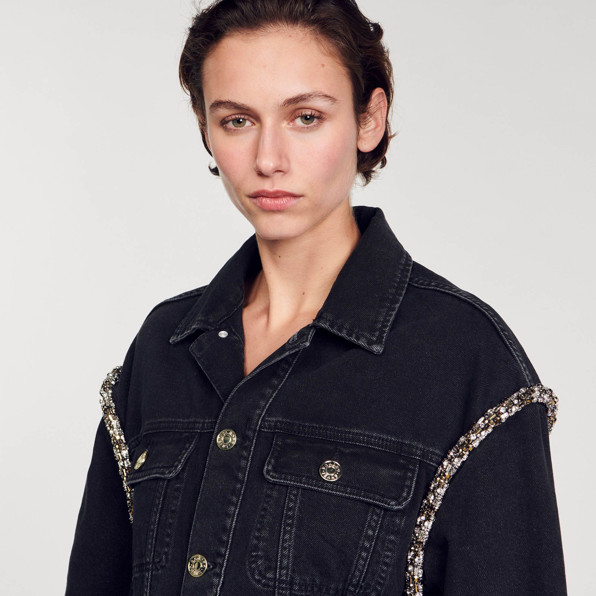 Sandro - Áo khoác denim oversize rhinestones
