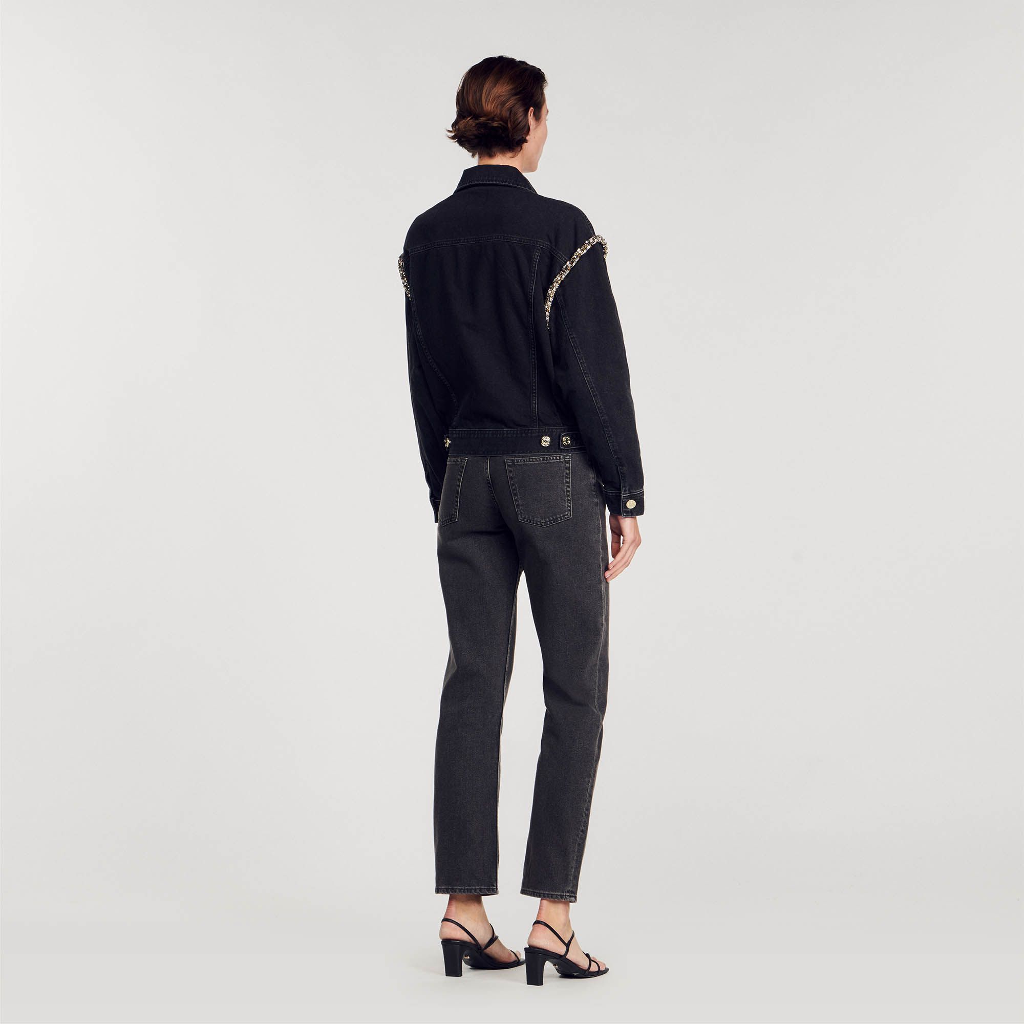 Sandro - Áo khoác denim oversize rhinestones