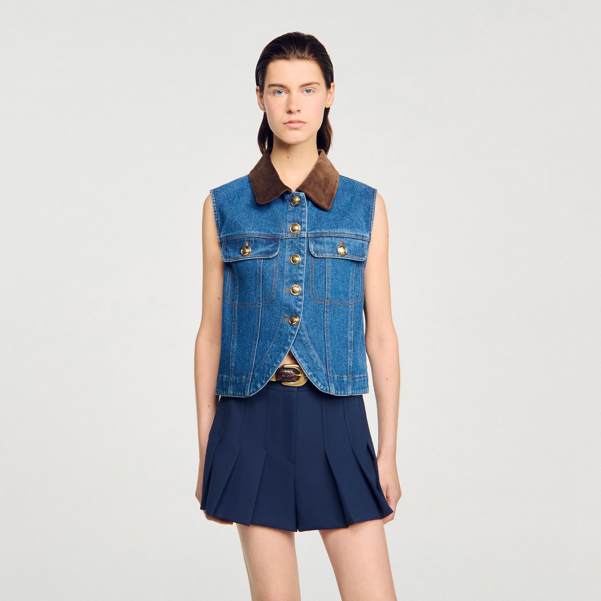 Sandro - Áo khoác denim không tay