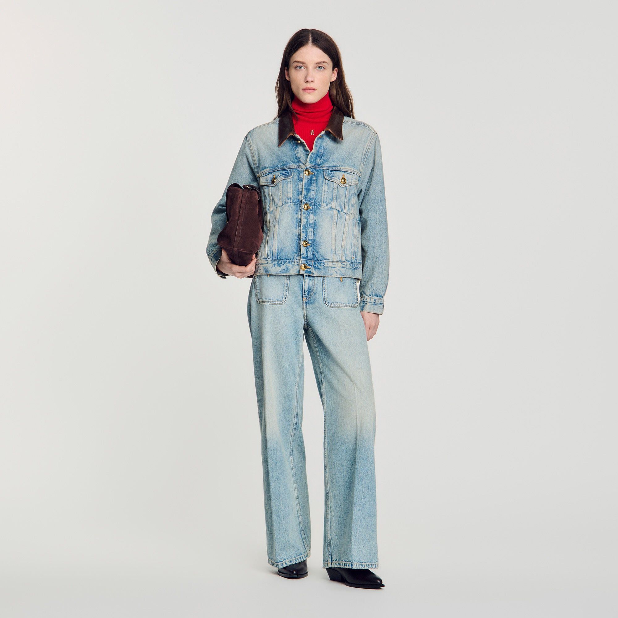 Sandro - Áo khoác denim cổ da