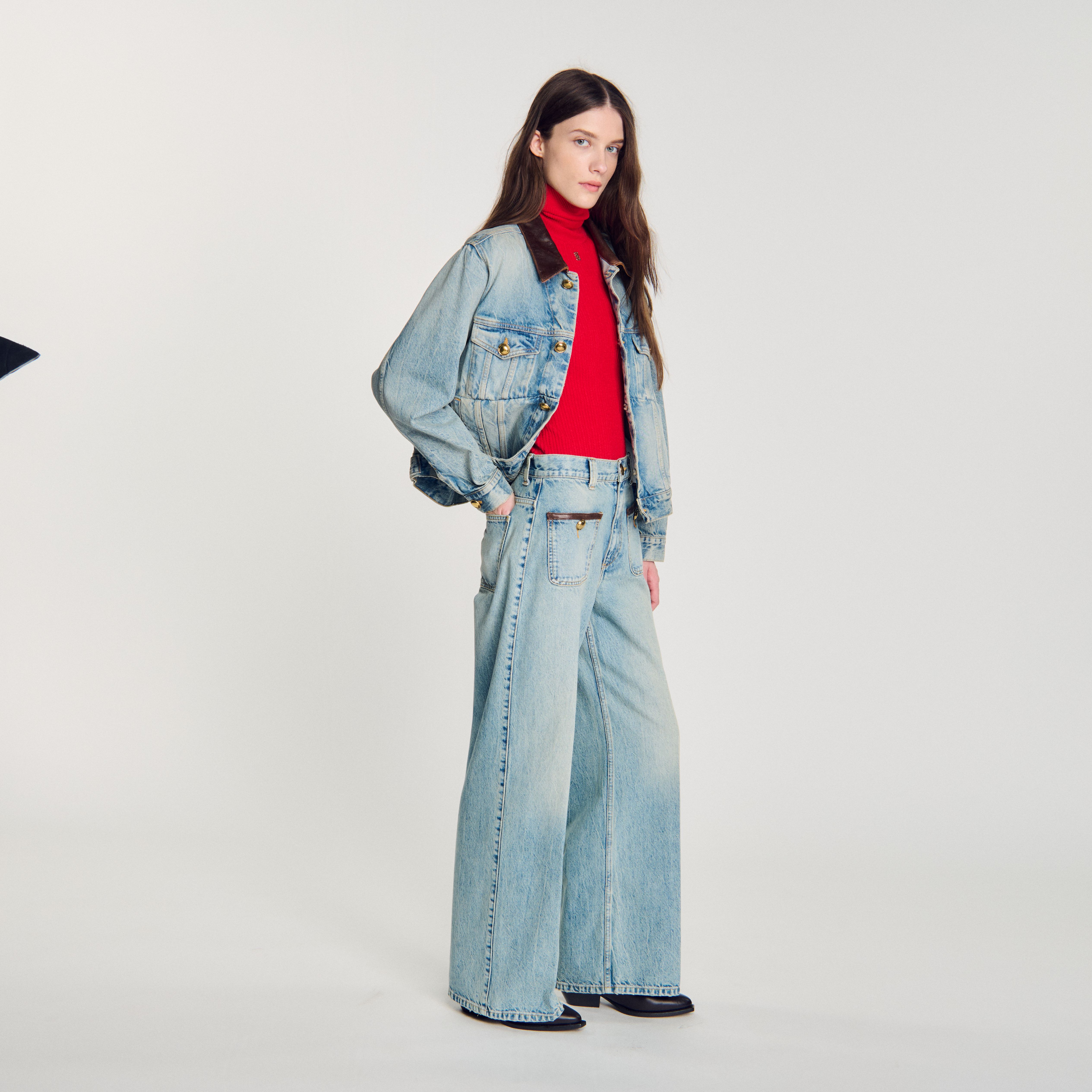 Sandro - Áo khoác denim cổ da