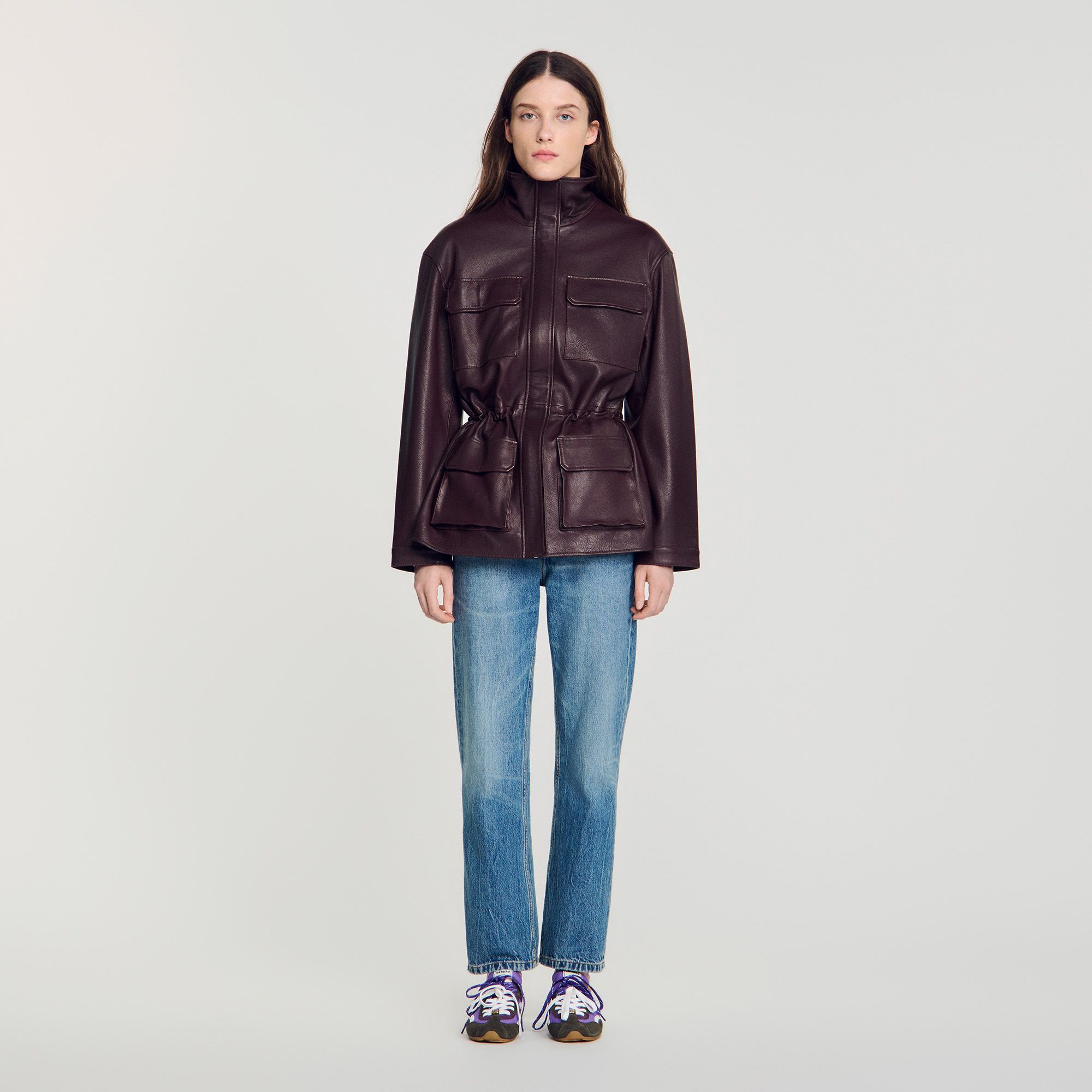 Sandro - Áo khoác cổ da dáng oversize