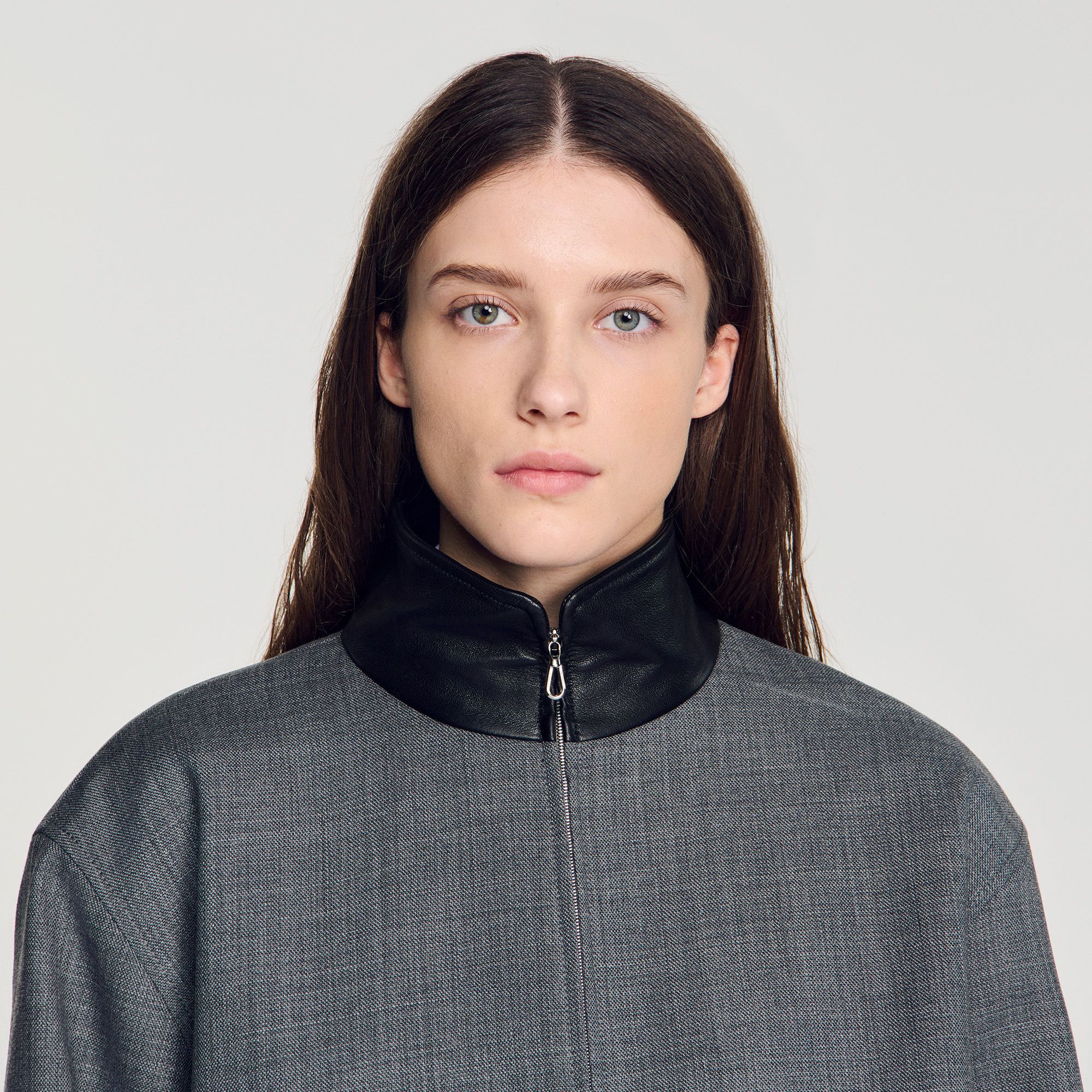 Sandro - Áo khoác cổ da dáng oversize