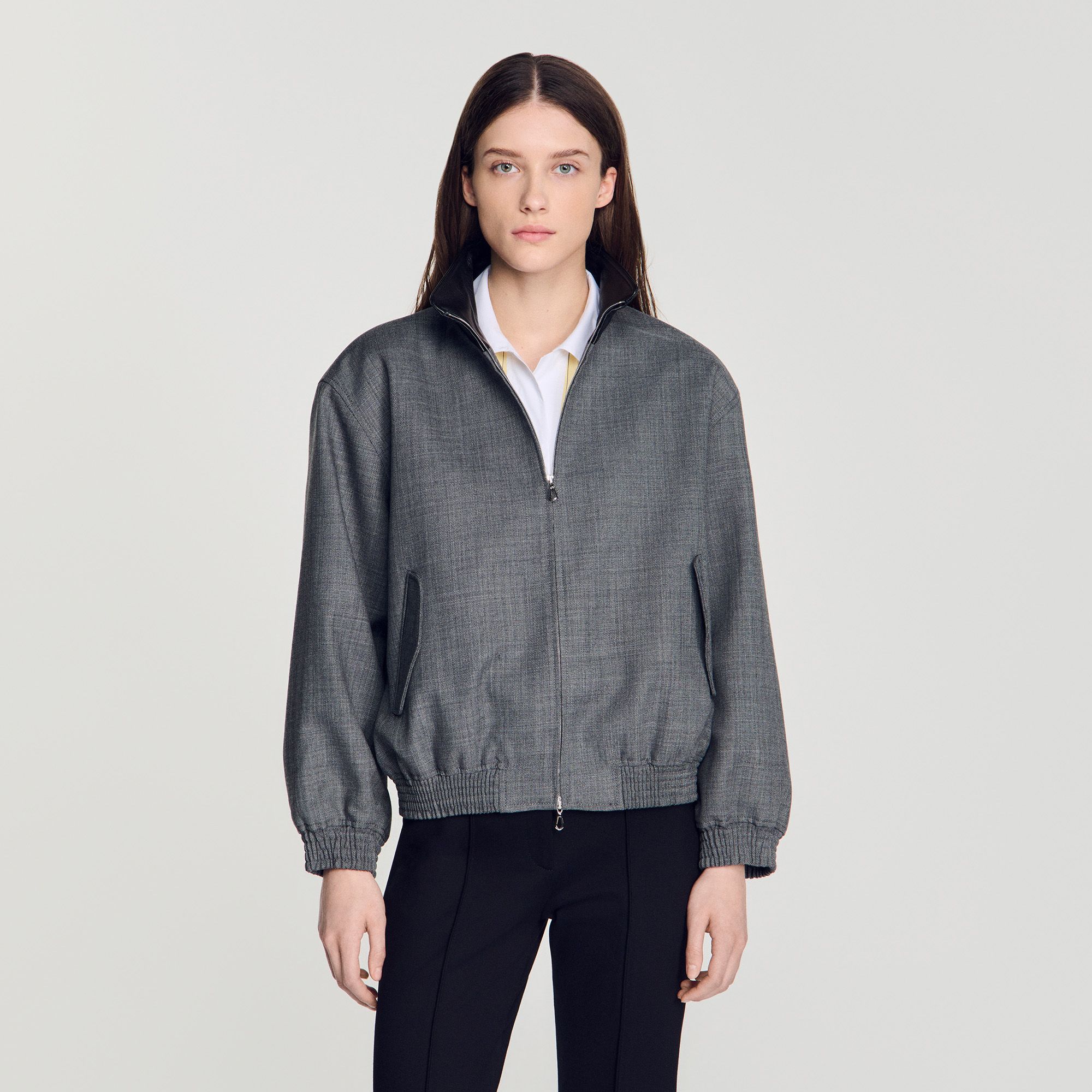 Sandro - Áo khoác cổ da dáng oversize