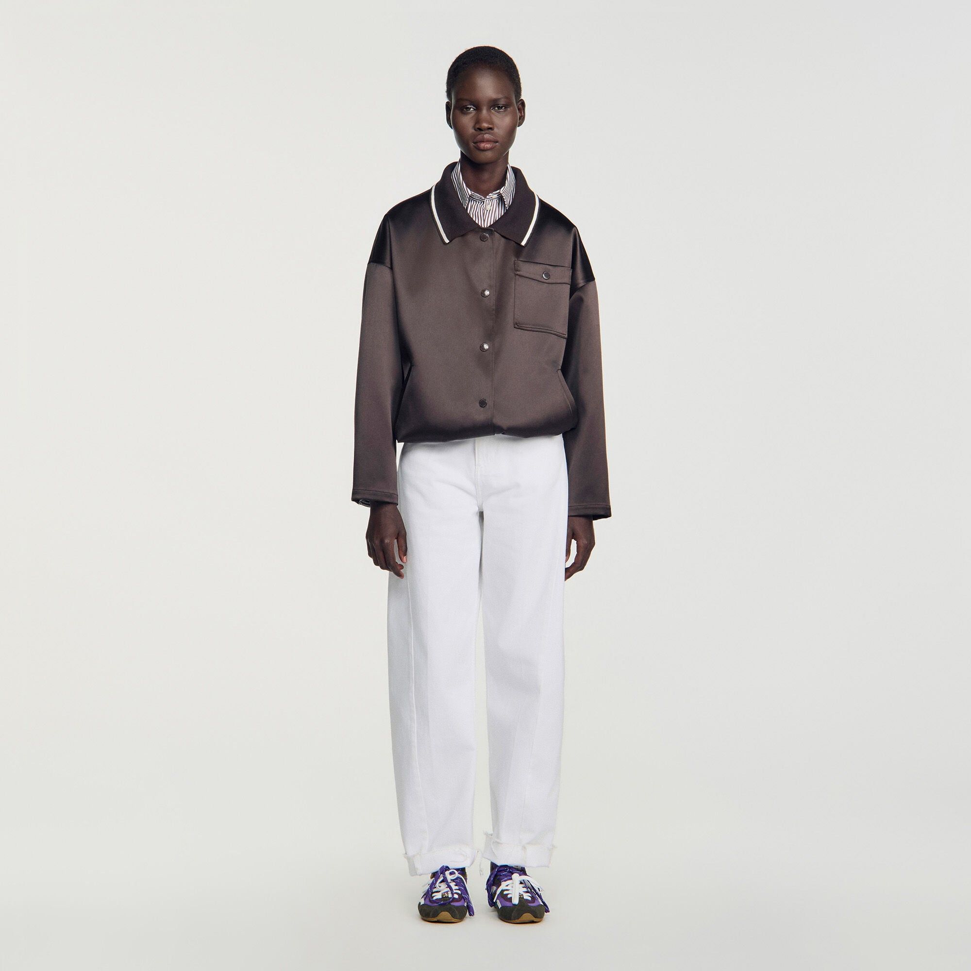 Sandro - Áo khoác satin cổ polo