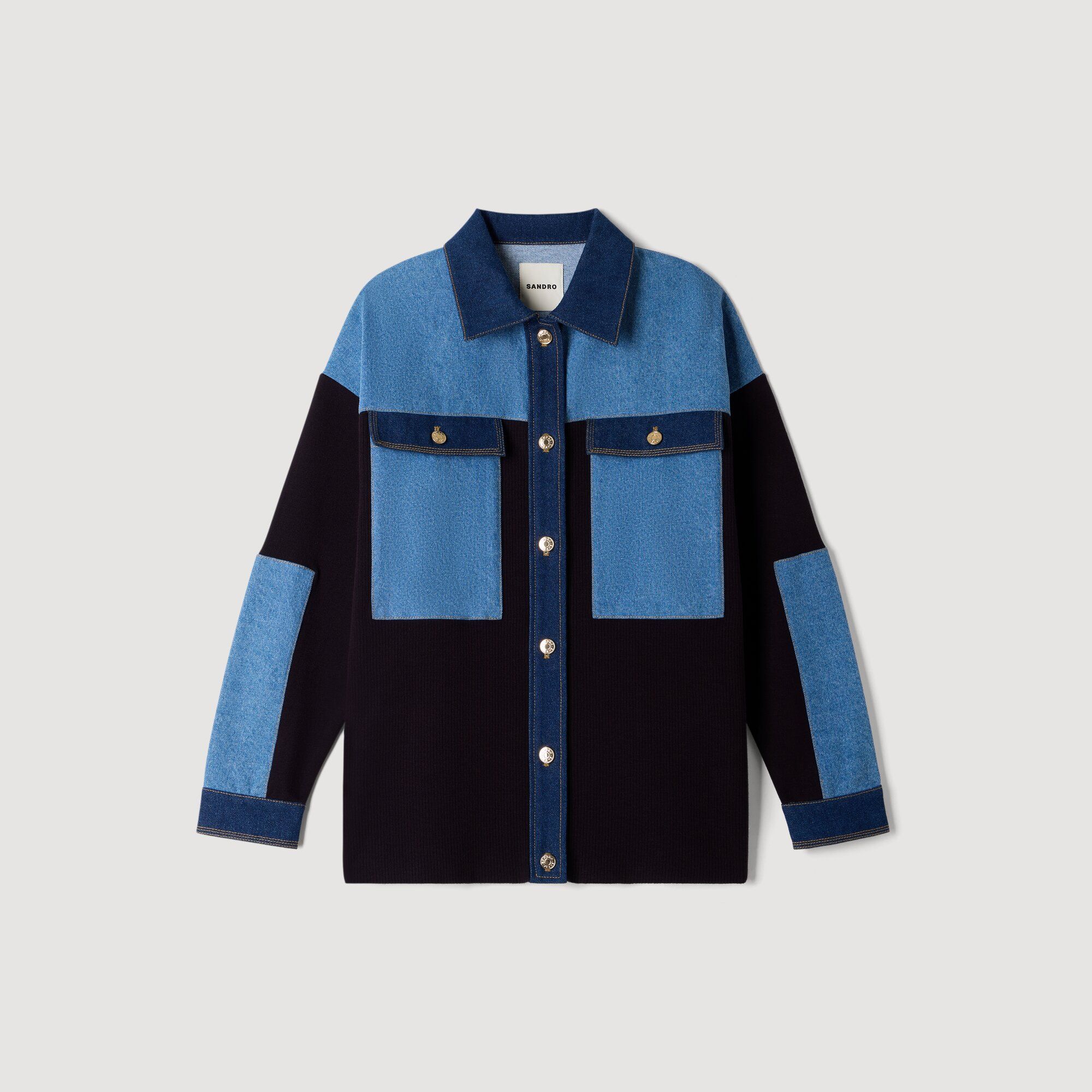 Áo cardigan oversized phối denim