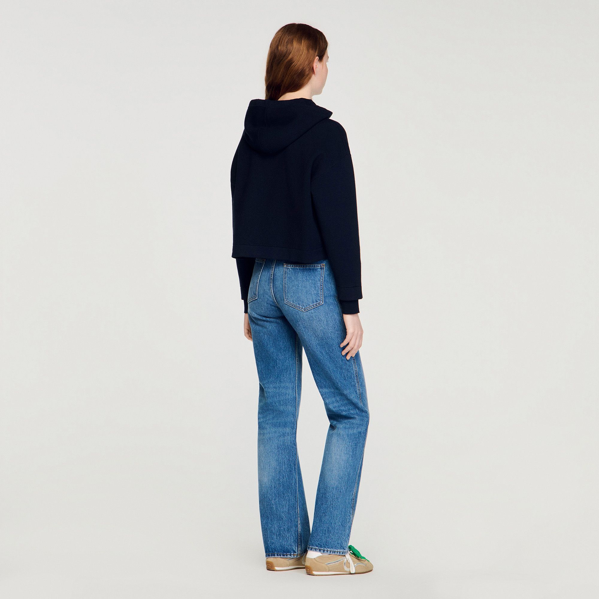 Sandro - Áo hoodie len phối denim