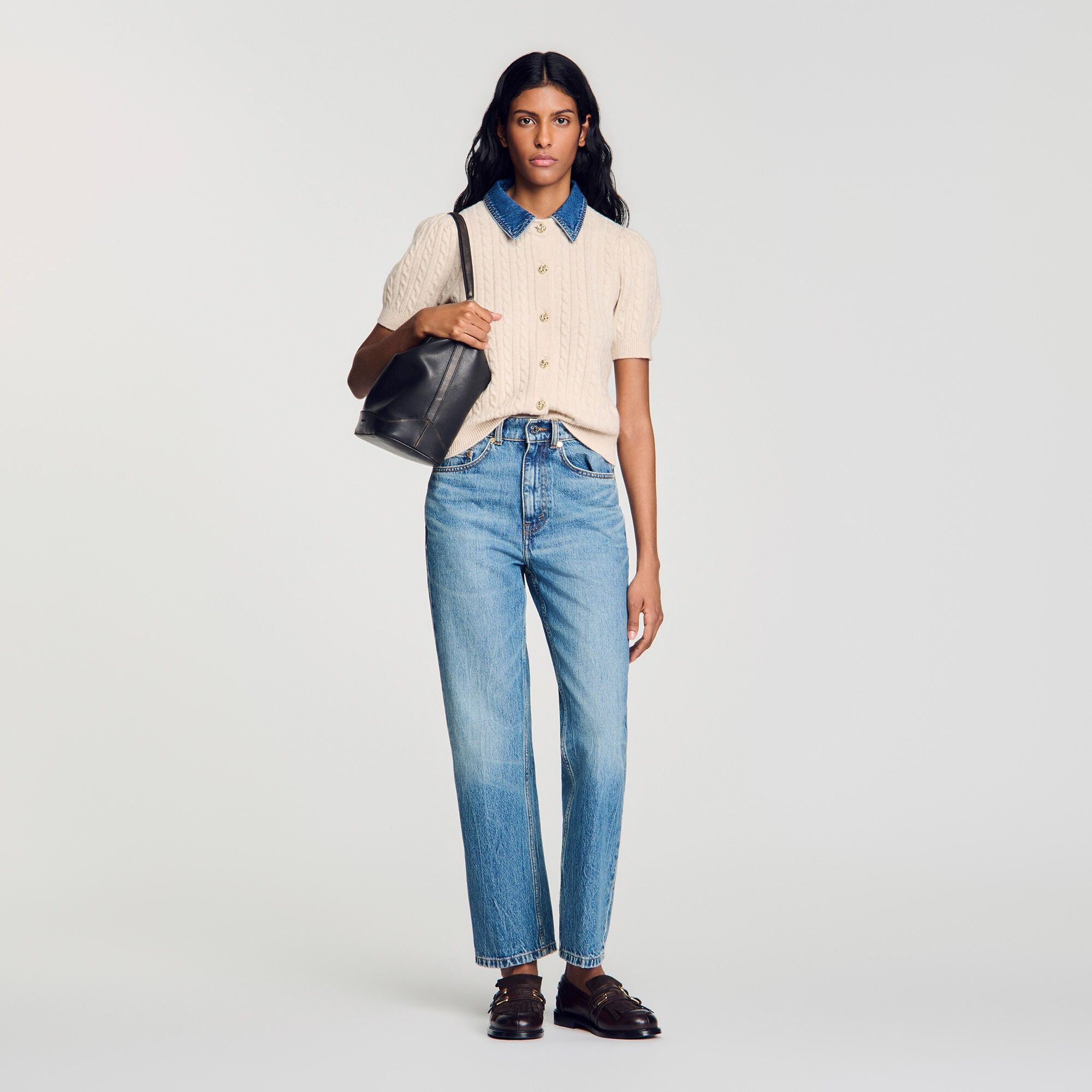 Sandro - Áo khoác cardigan cổ denim