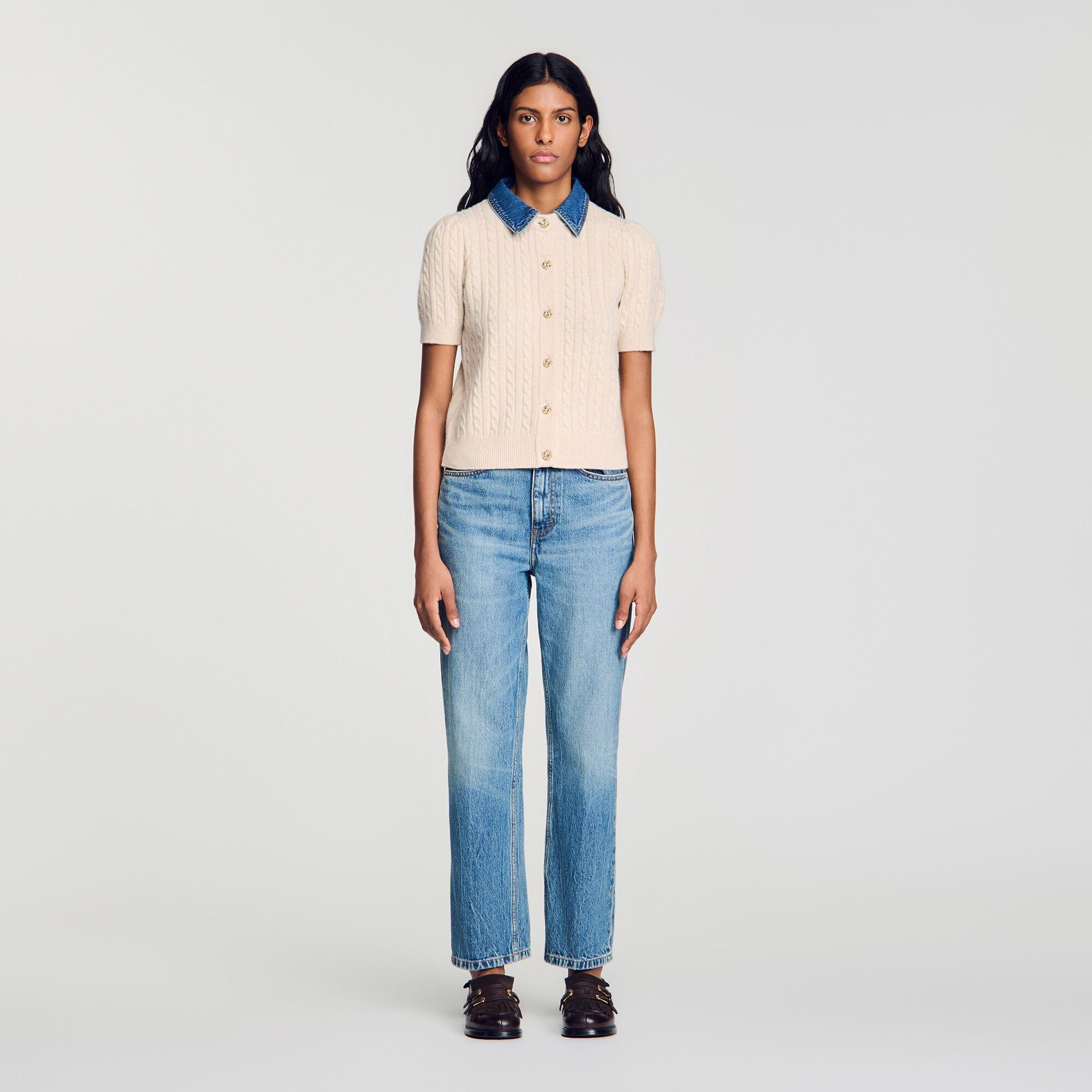 Sandro - Áo khoác cardigan cổ denim