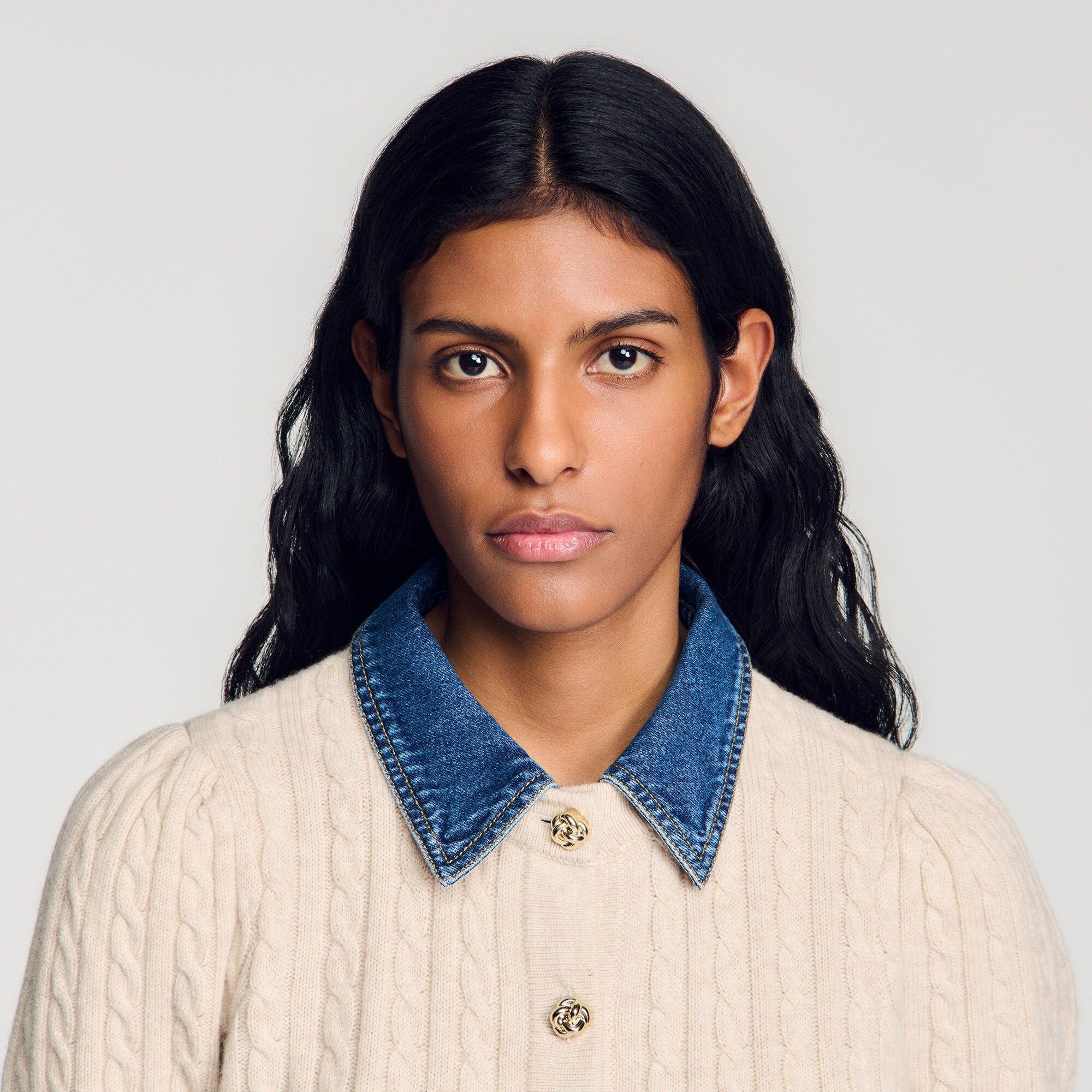 Sandro - Áo khoác cardigan cổ denim