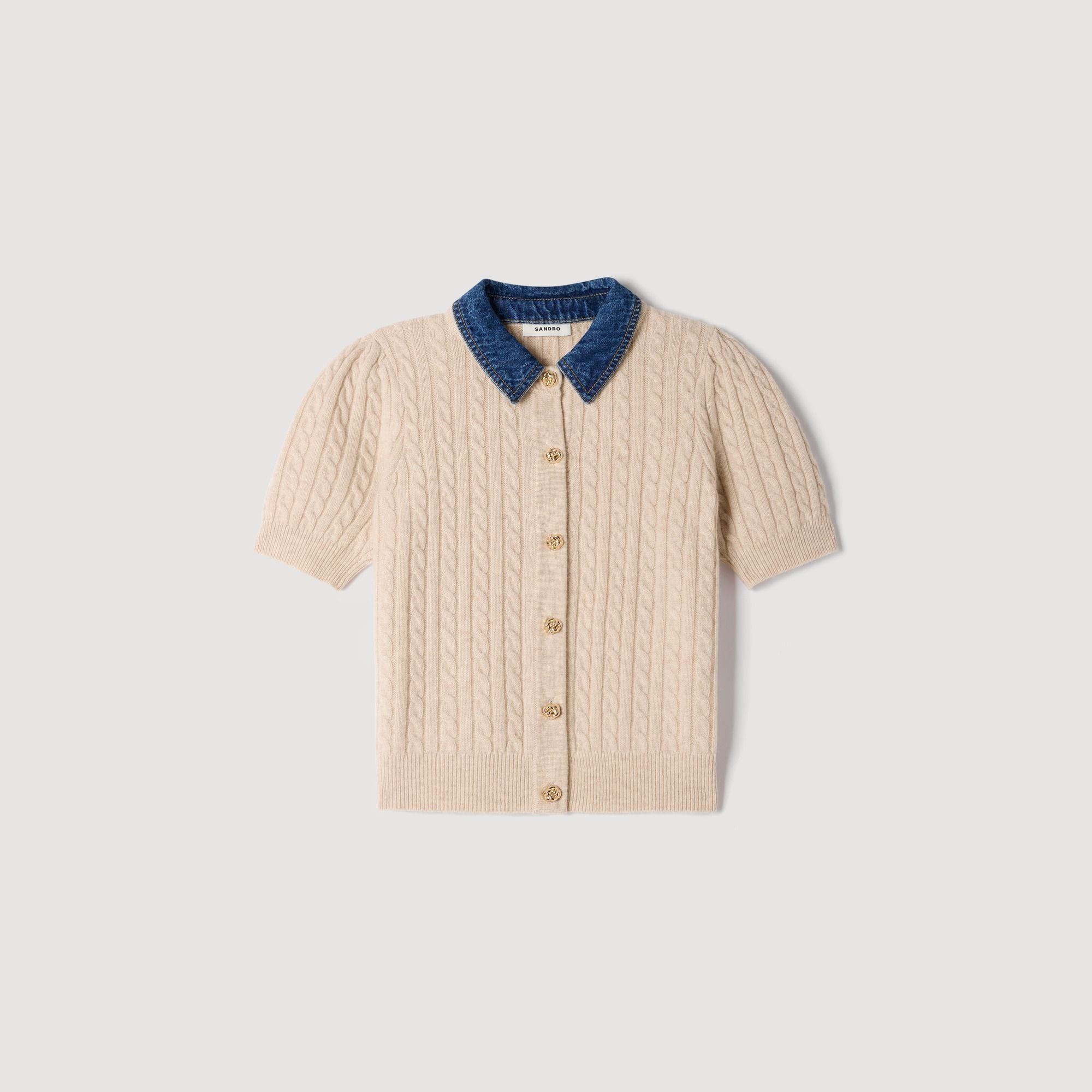 Áo khoác cardigan cổ denim