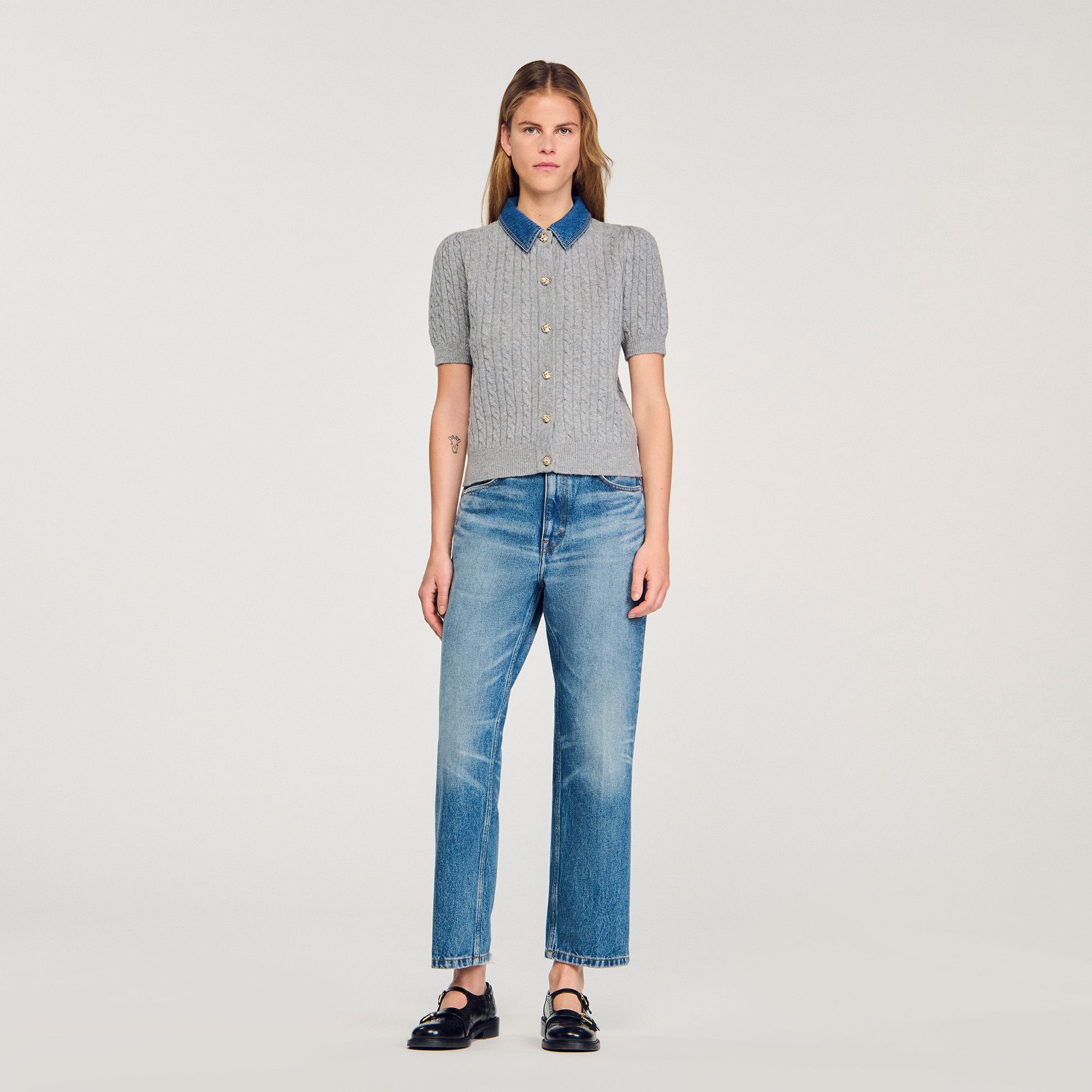 Sandro - Áo khoác cardigan cổ denim