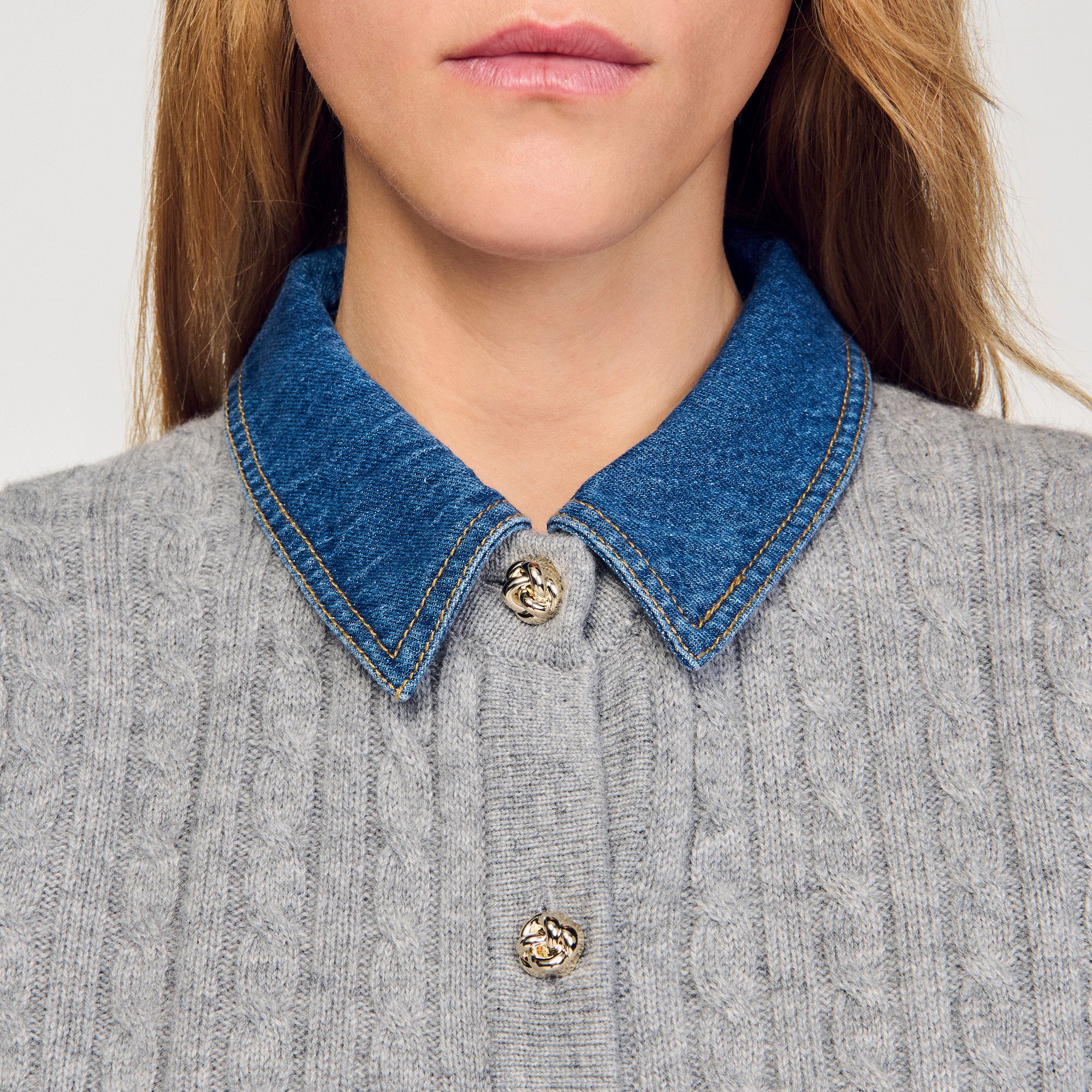 Sandro - Áo khoác cardigan cổ denim