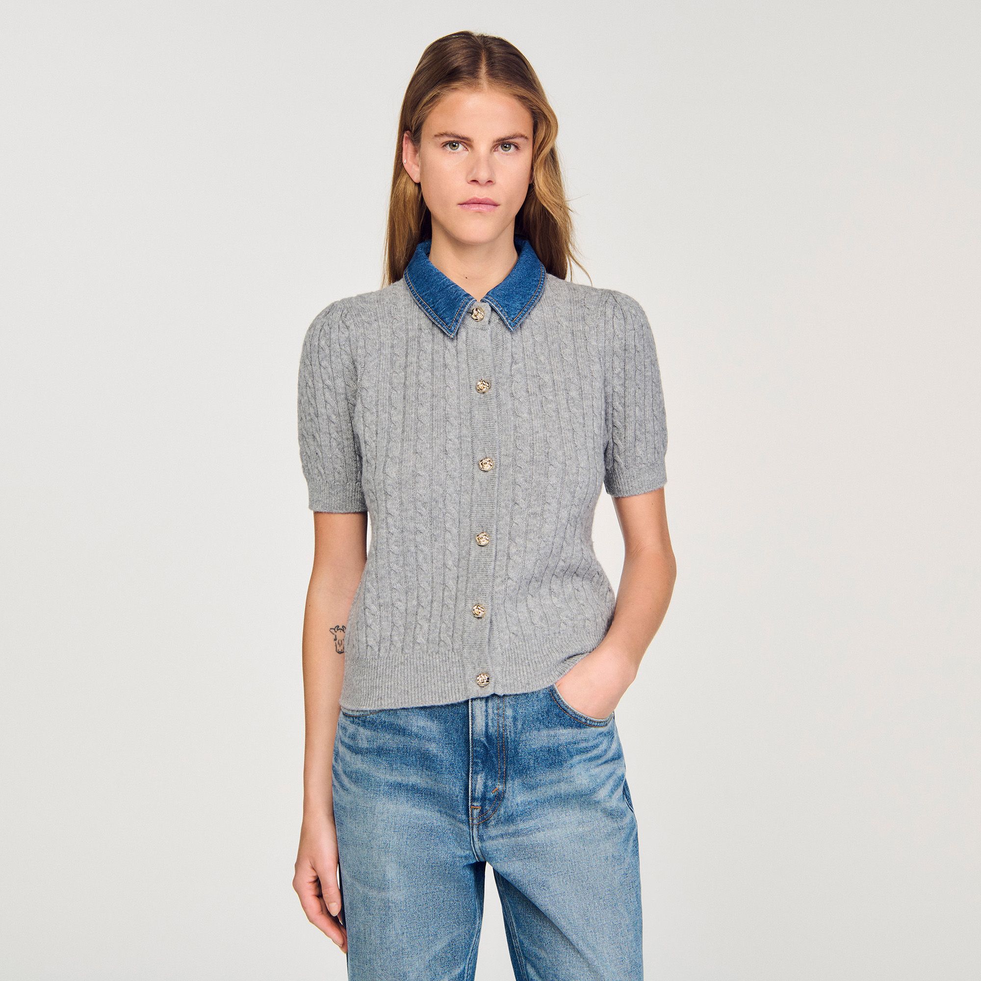 Sandro - Áo khoác cardigan cổ denim