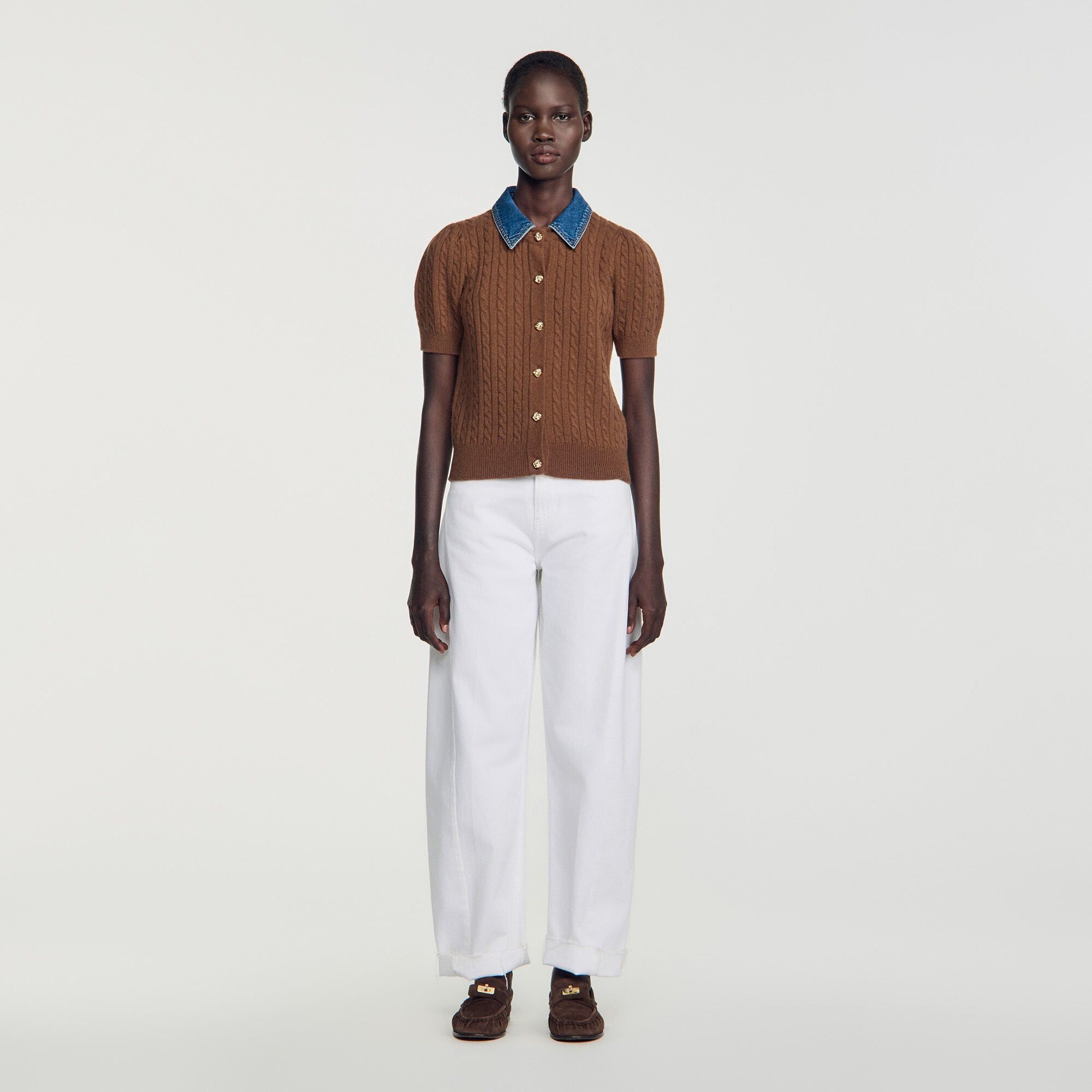 Sandro - Áo khoác cardigan cổ denim