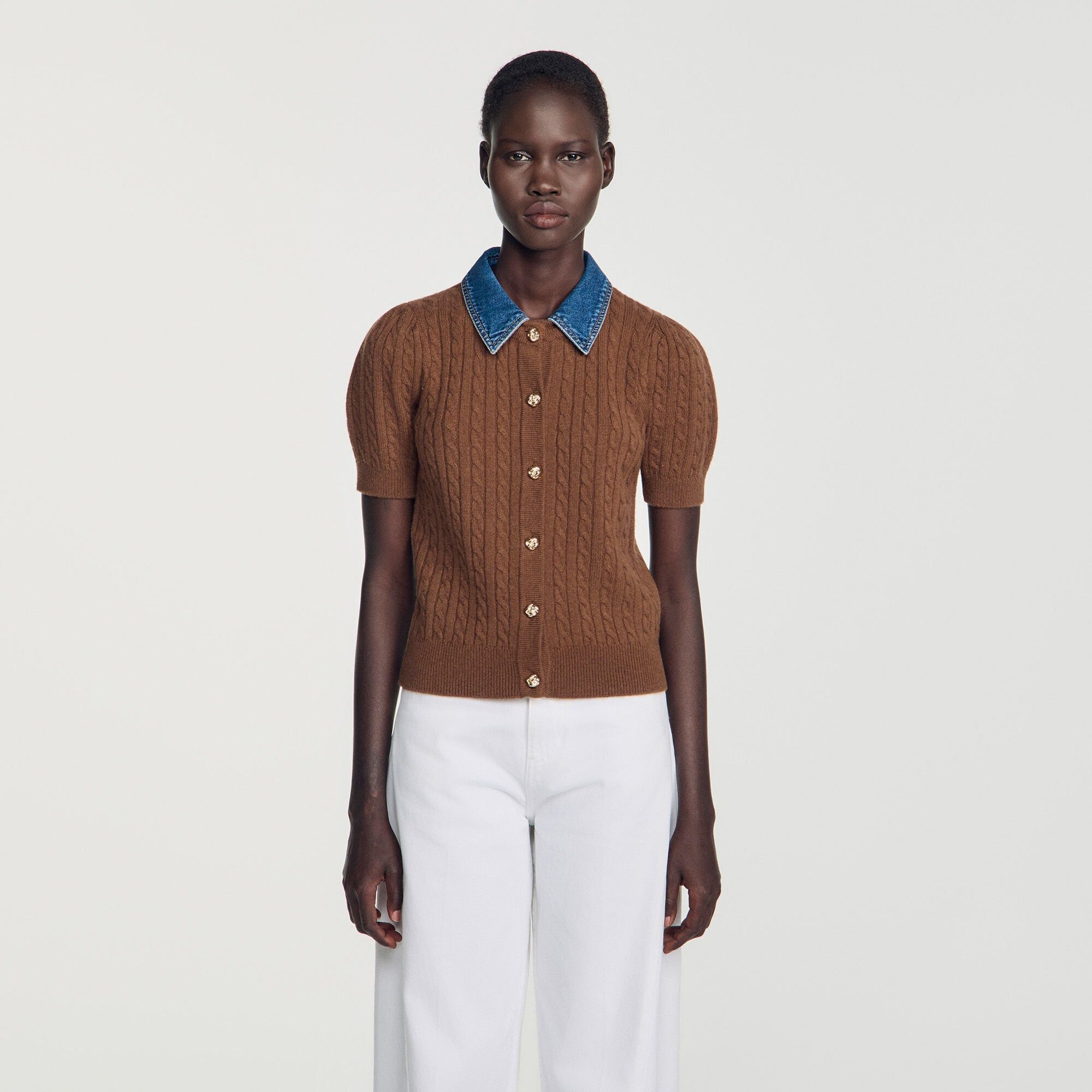 Sandro - Áo khoác cardigan cổ denim