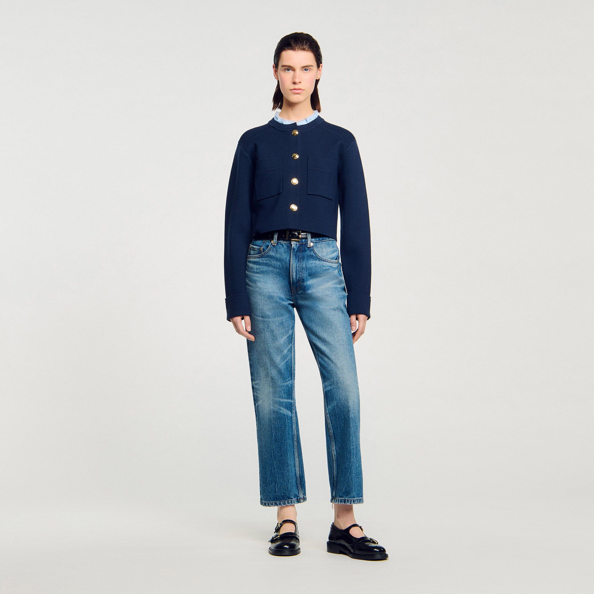 Sandro - Áo khoác cardigan cổ bèo nhún