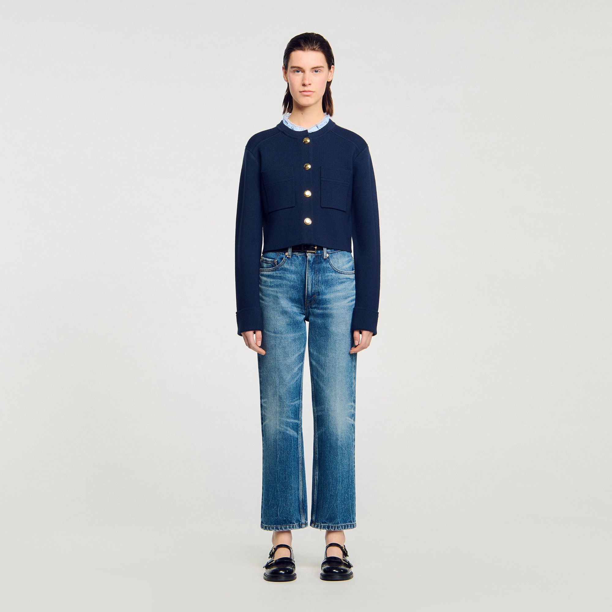 Sandro - Áo khoác cardigan cổ bèo nhún