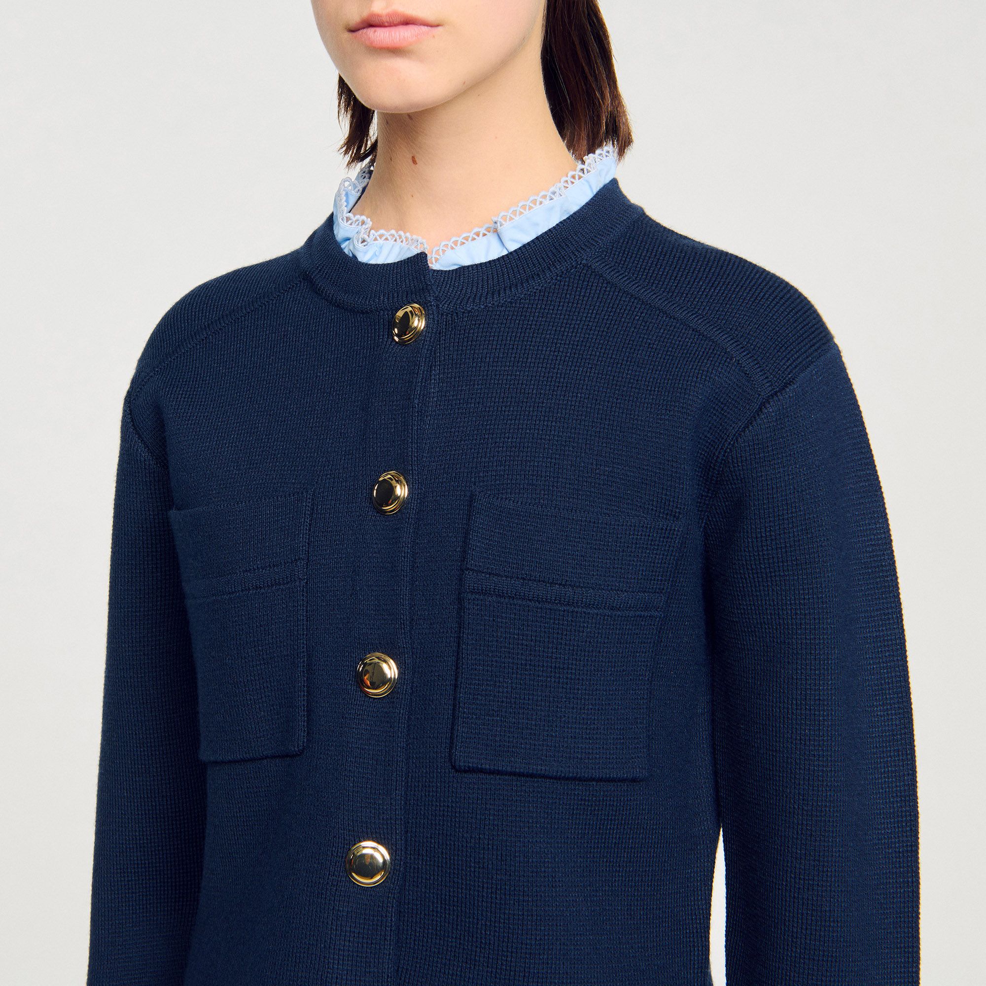 Sandro - Áo khoác cardigan cổ bèo nhún