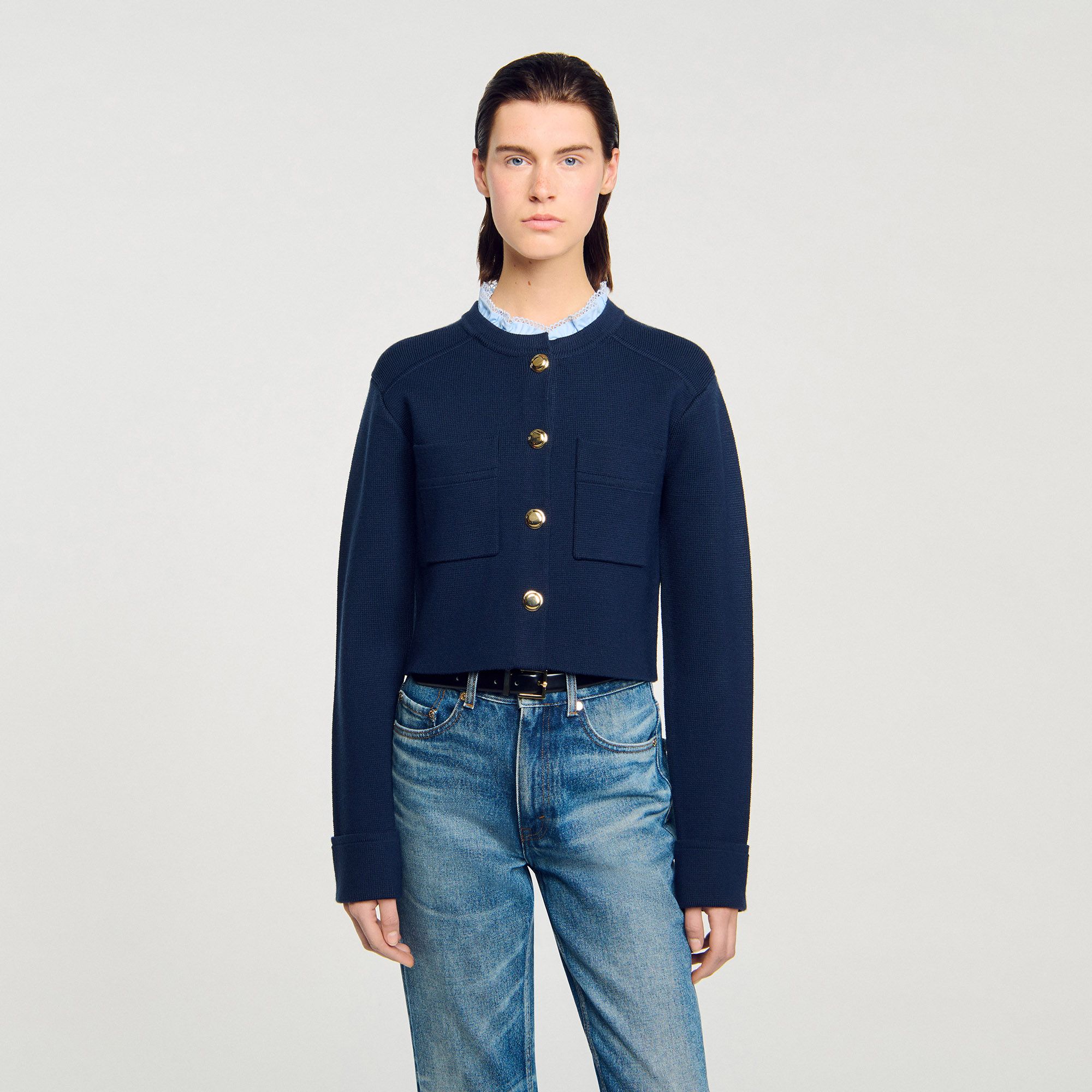 Sandro - Áo khoác cardigan cổ bèo nhún