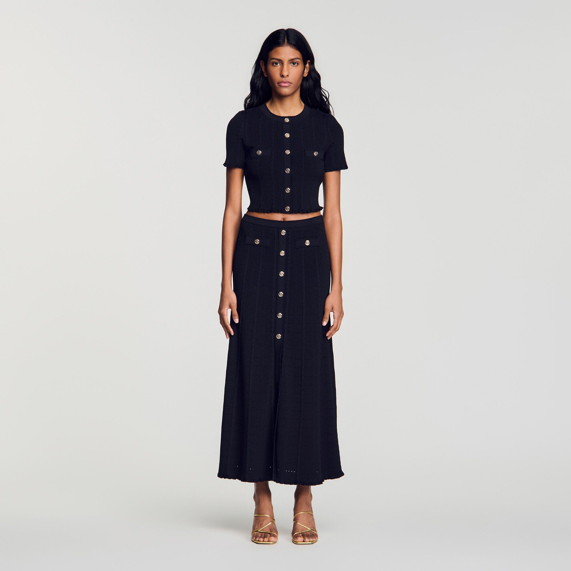 Áo len cardigan pointelle ngắn