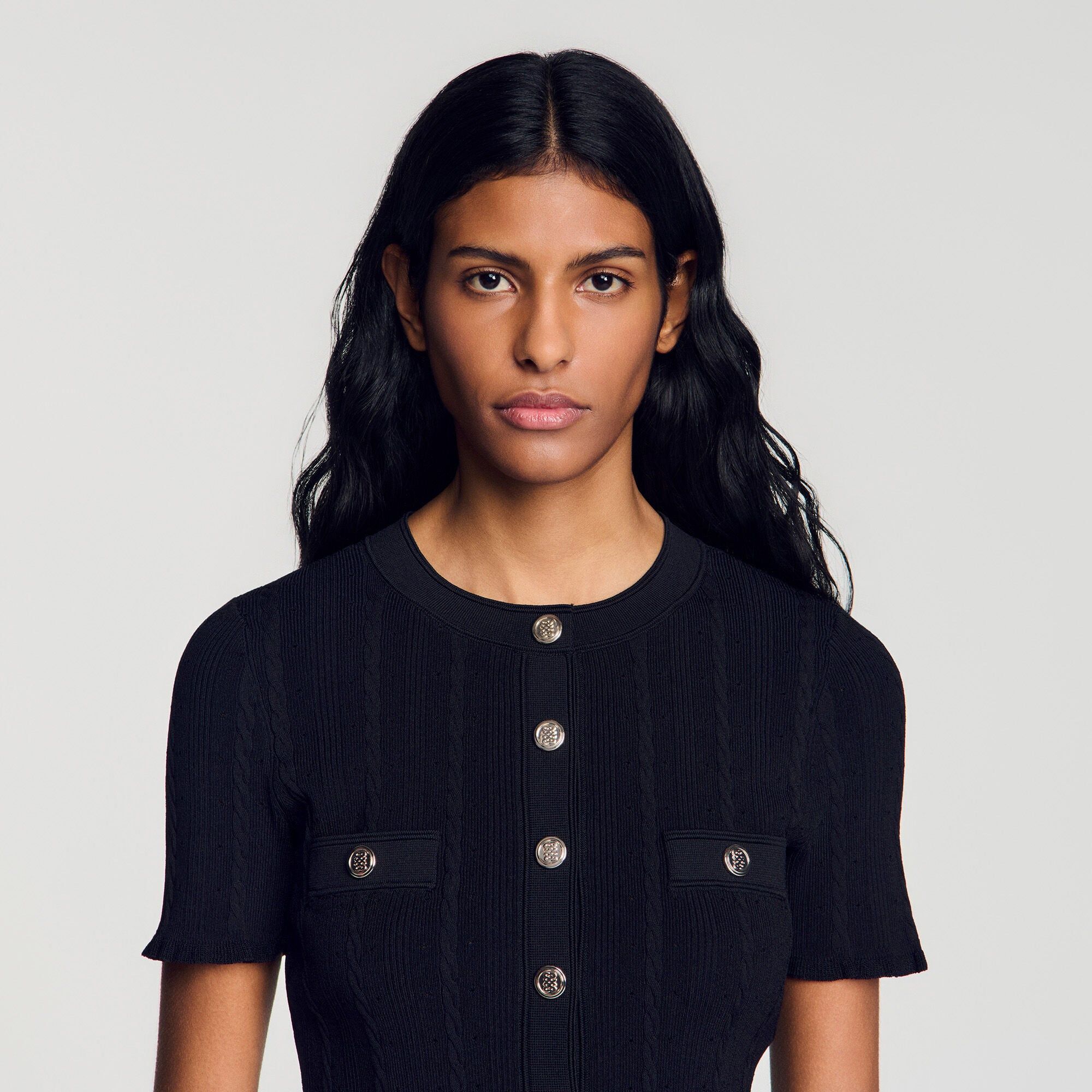 Áo len cardigan pointelle ngắn