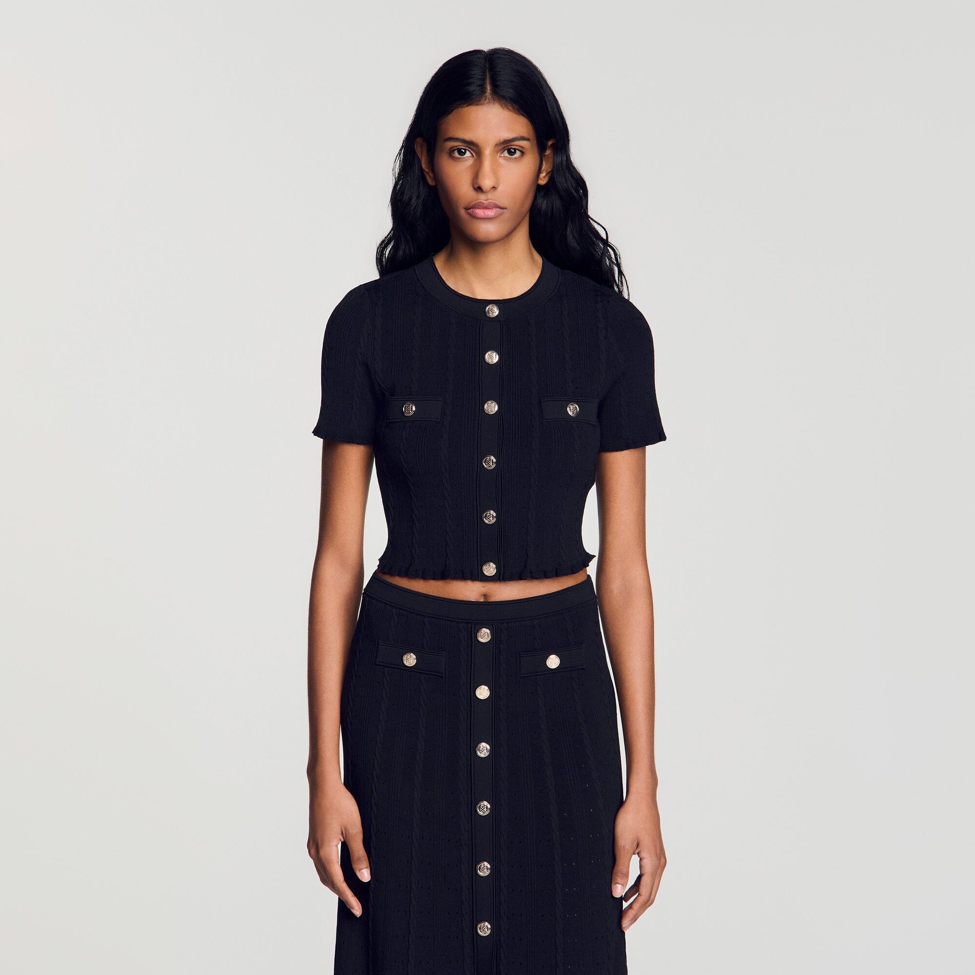 Áo len cardigan pointelle ngắn