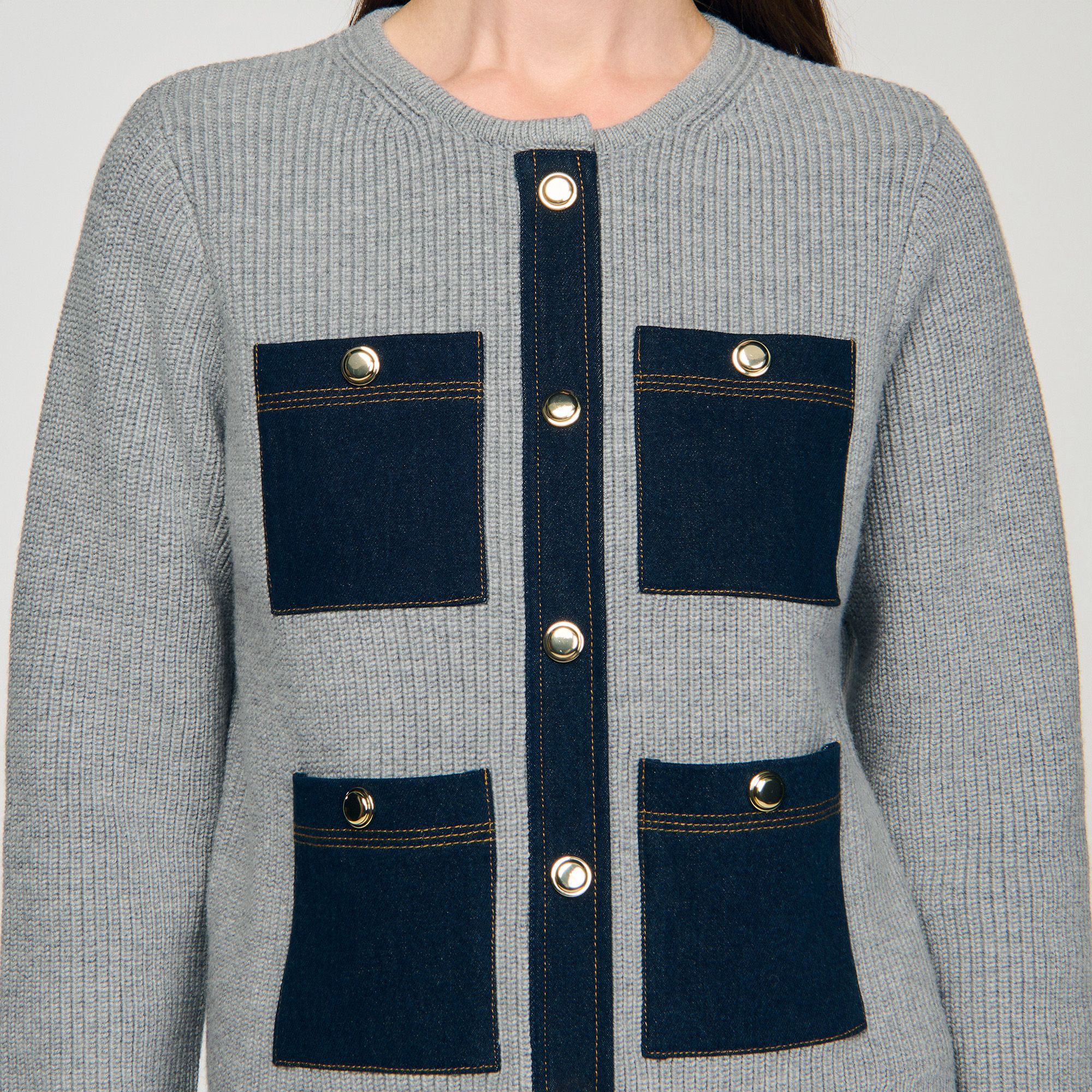 Sandro - Áo khoác cardigan có chi tiết denim